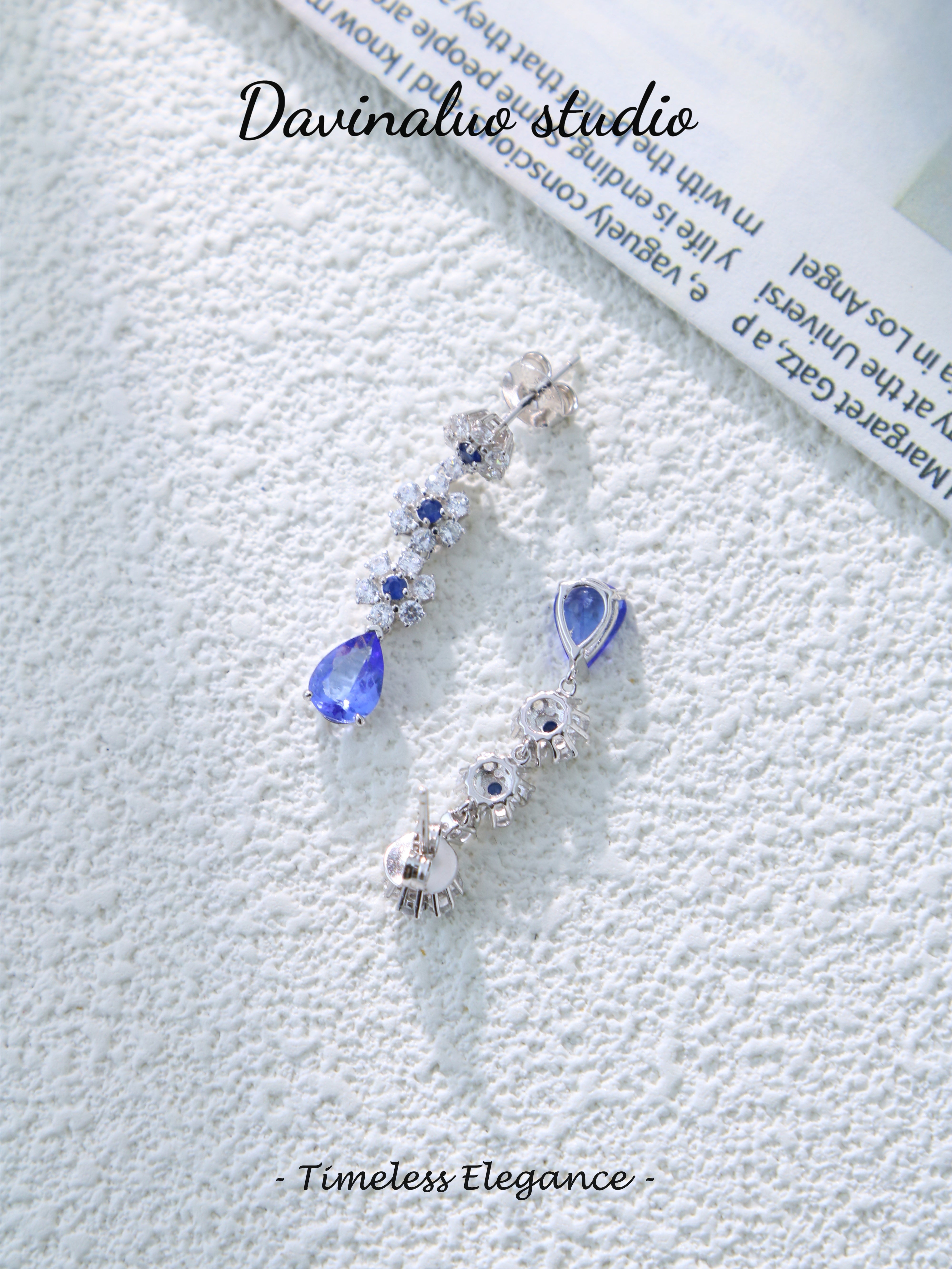S925 Silver Simple Pear/Round Cut Tanzanite Earrings D0701040G