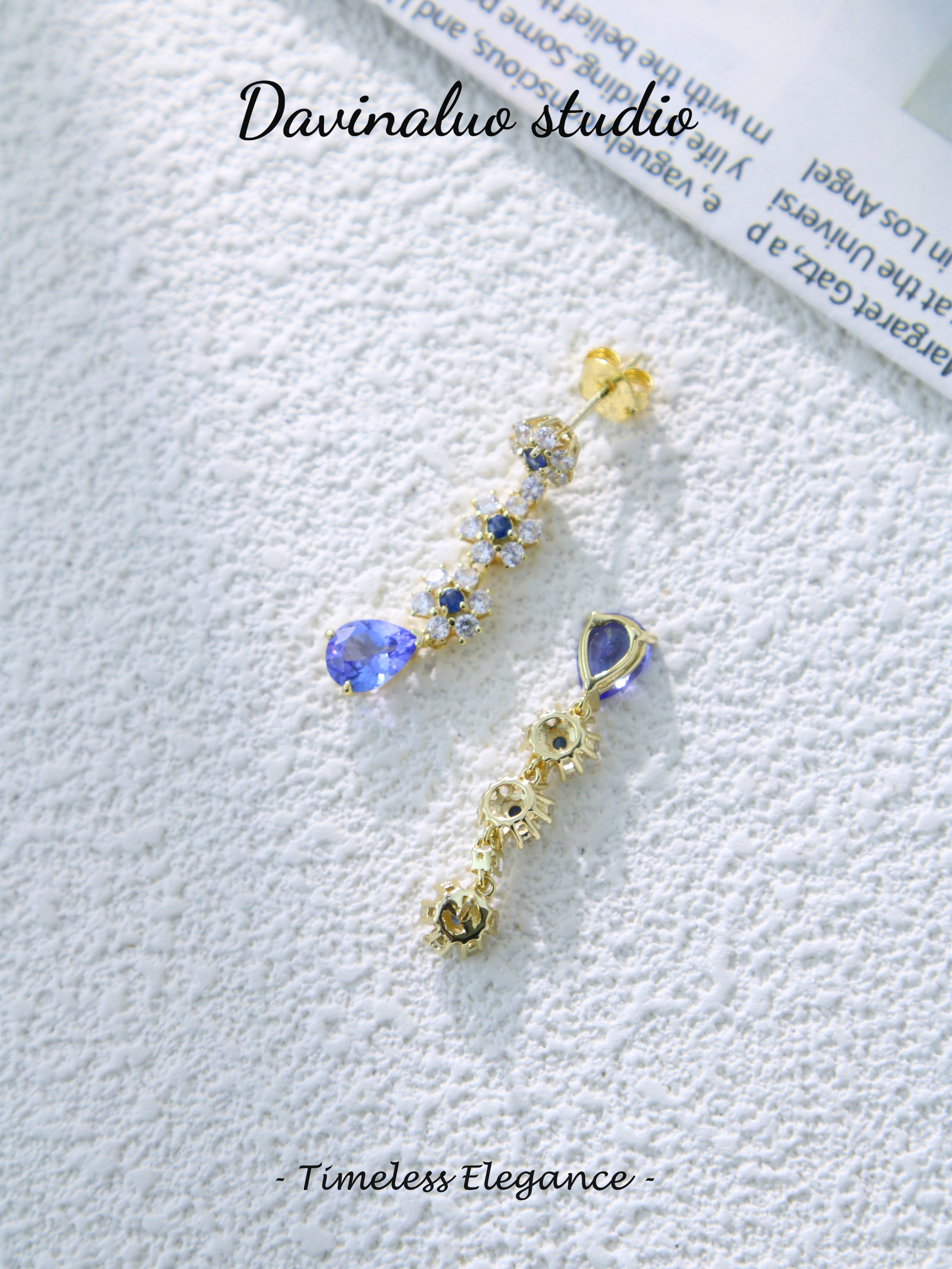 S925 Gold Simple Pear/Round Cut Tanzanite Earrings D0701041G