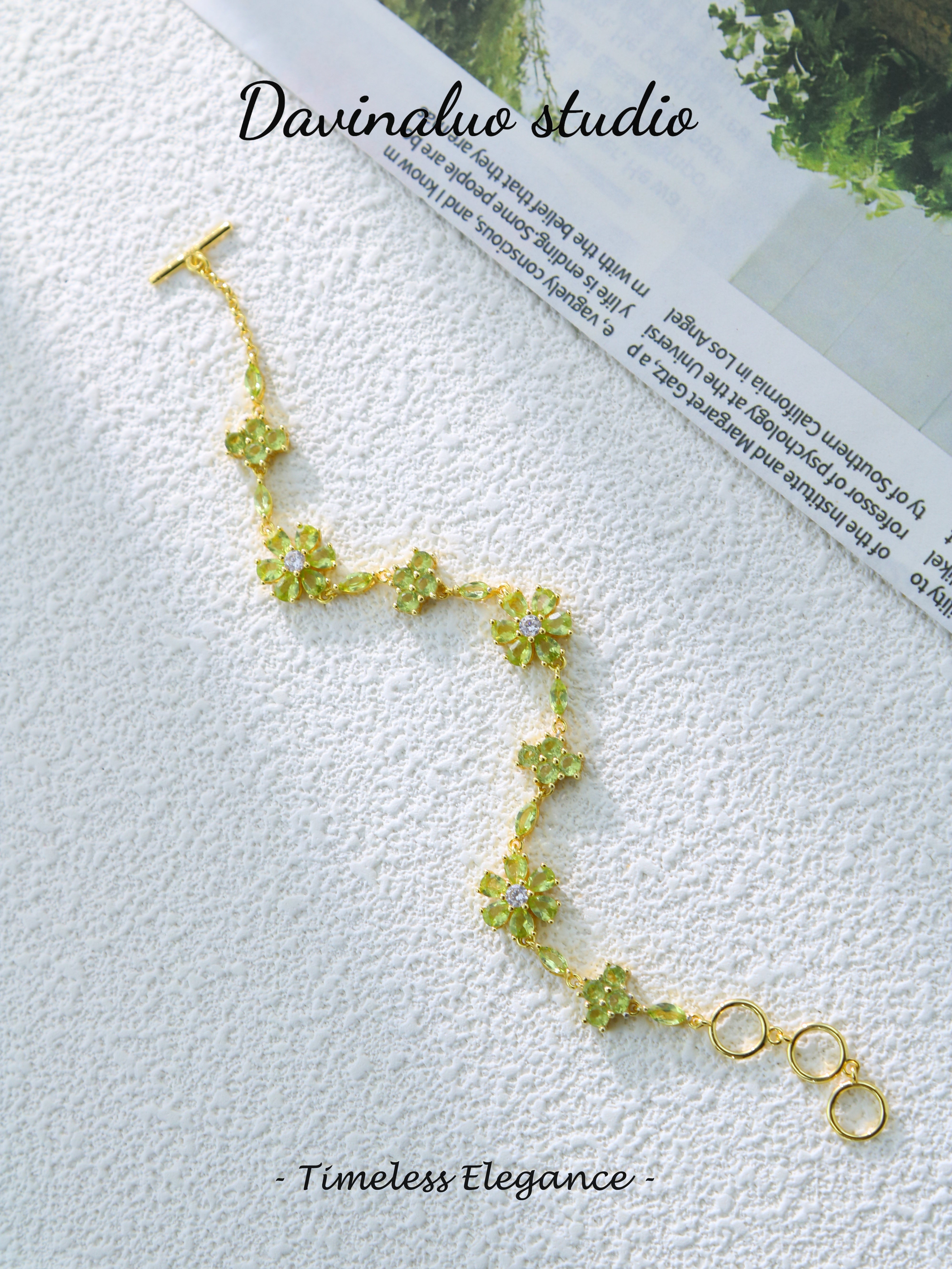 S925 Gold Classic Pear/Round/Marquise Cut Peridot Bracelet  D0619063