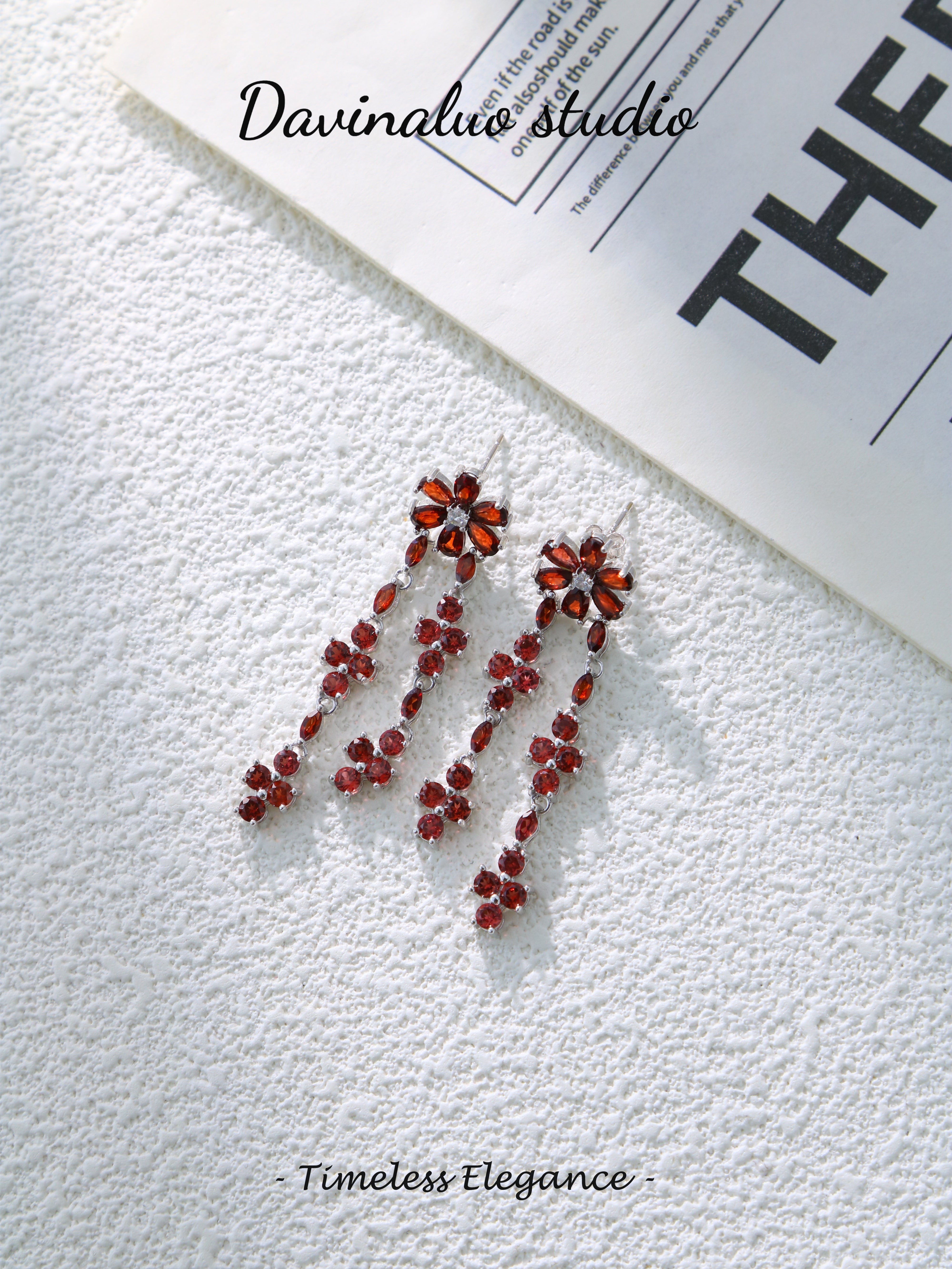 S925 Silver Classic Round/Pear Cut Garnet Stud Earrings D0621005