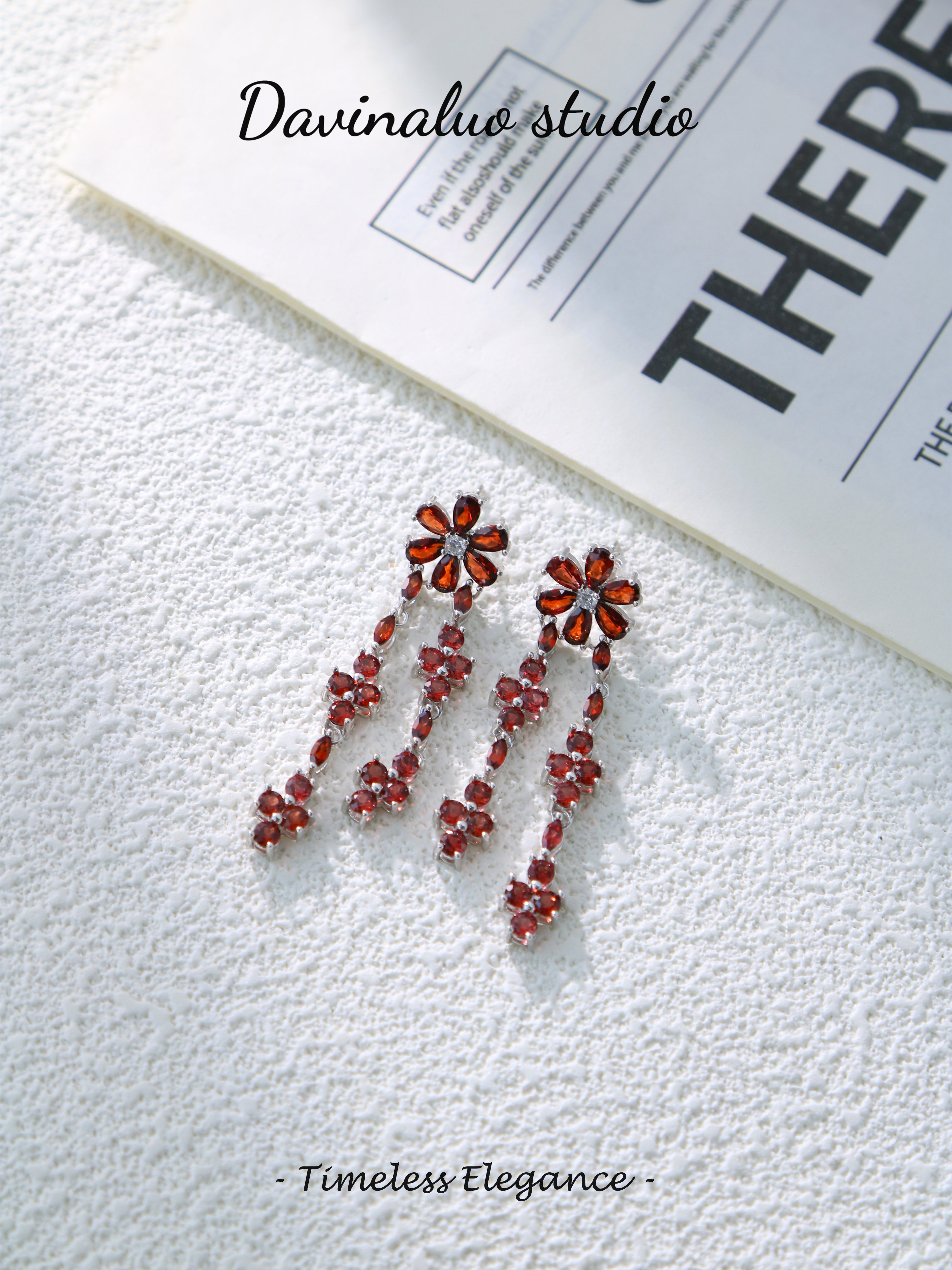 S925 Silver Classic Round/Pear Cut Garnet Stud Earrings D0621005