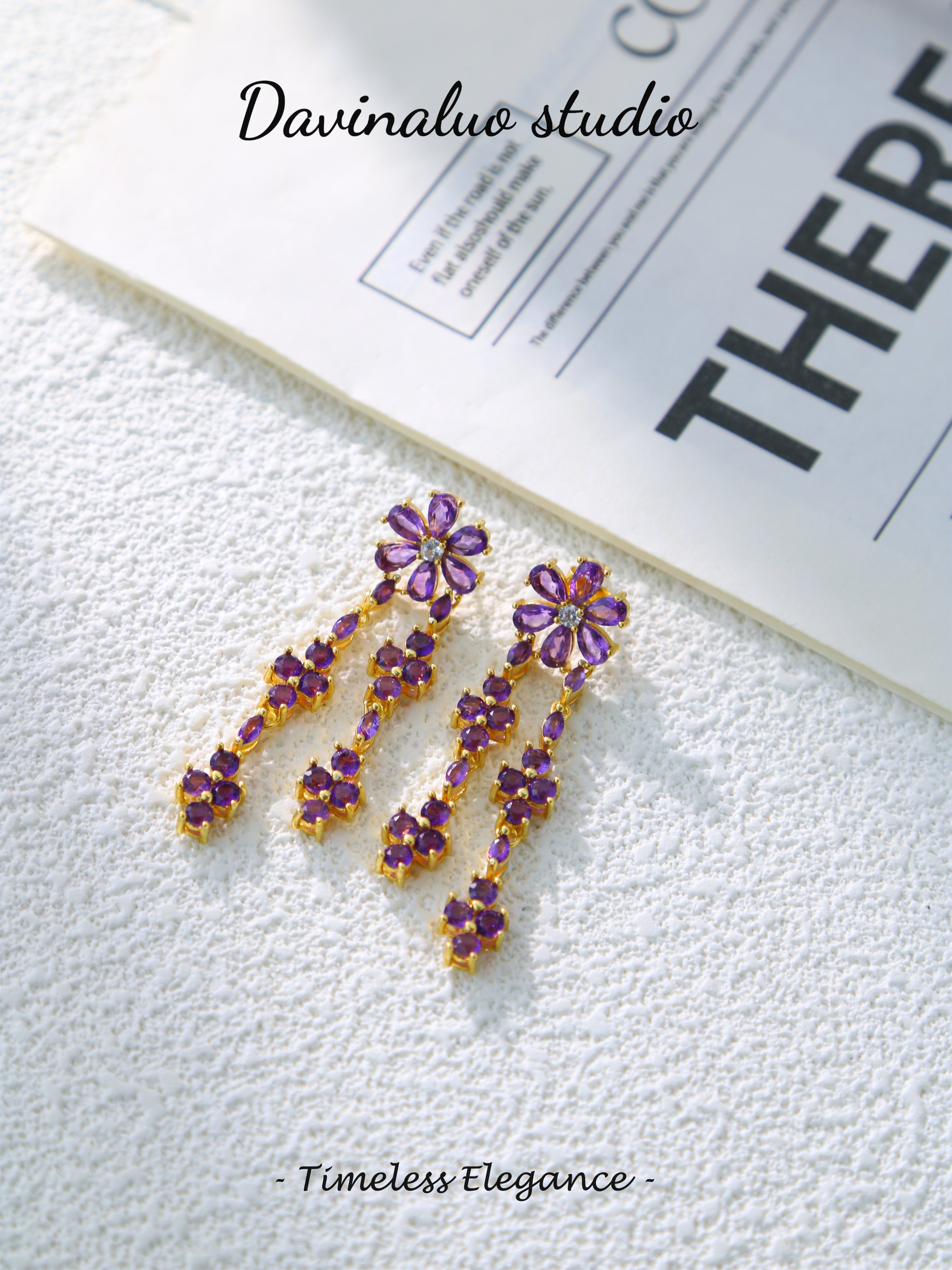 S925 Gold Classic Round/Pear Cut Amethyst Stud Earrings D0626010