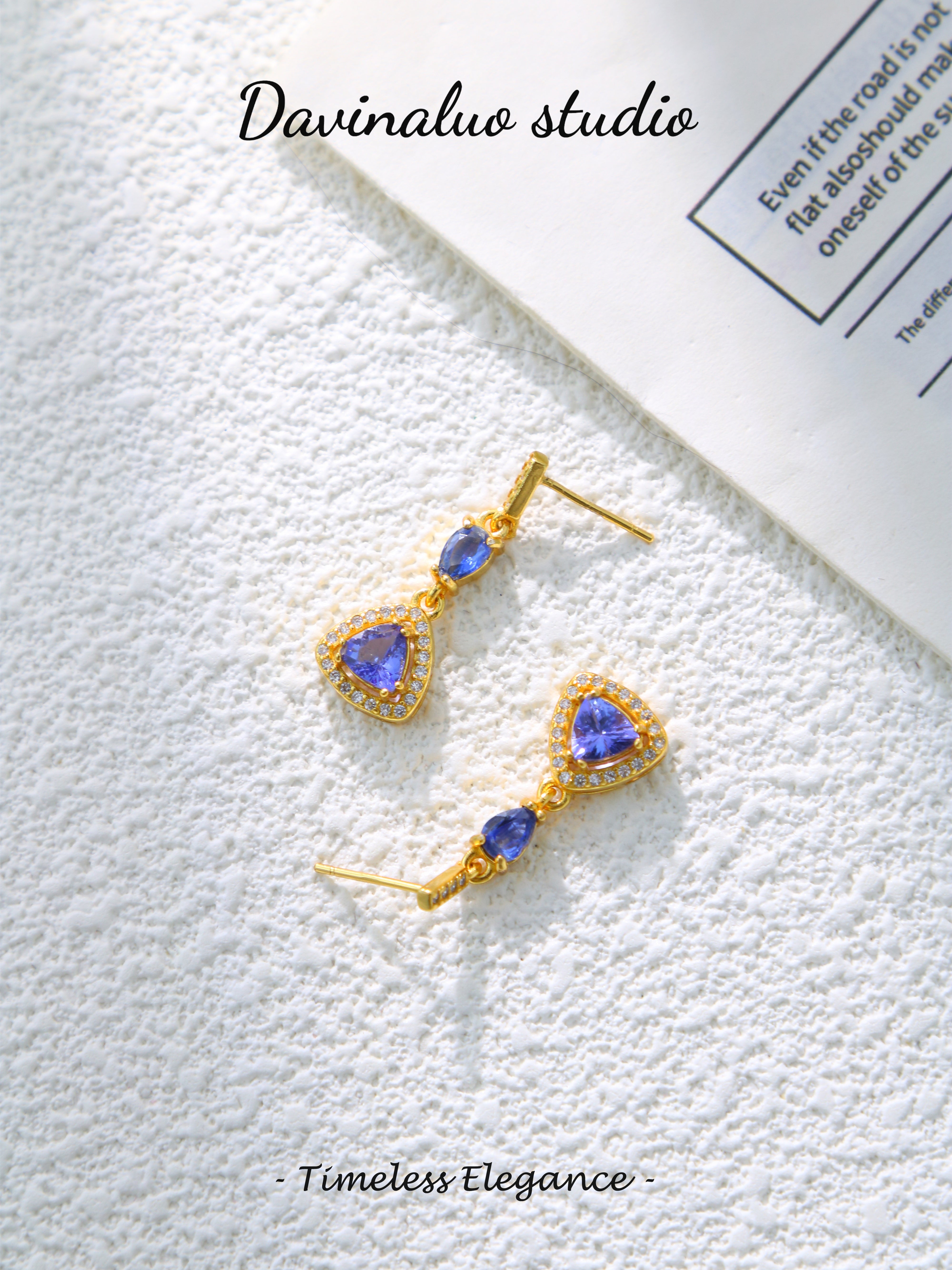 S925 Gold Simple Triangle Cut Tanzania Stud Earrings WL0219012