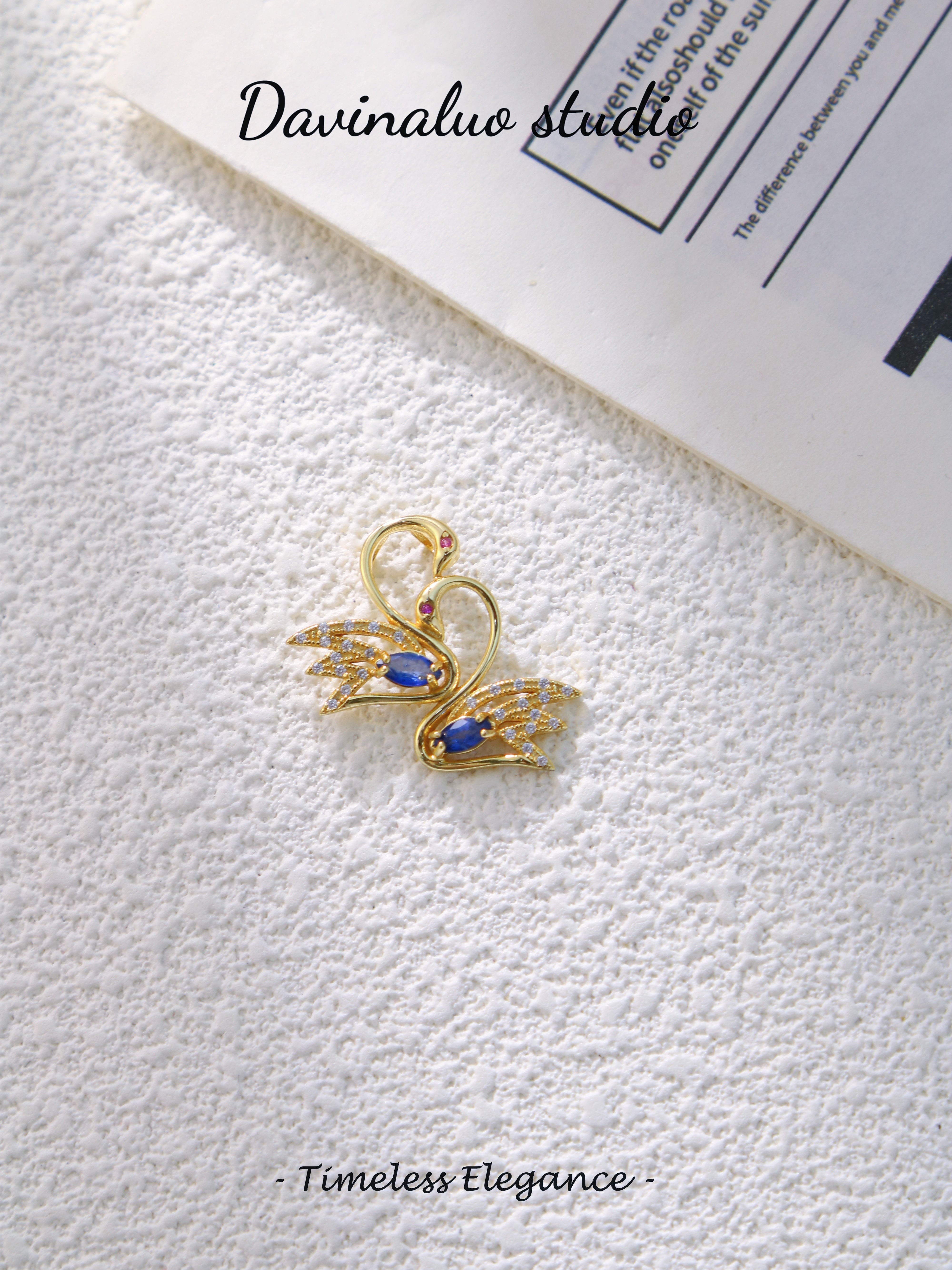 S925 Gold Simple Marquise Cut Sapphire Pendant 040310060