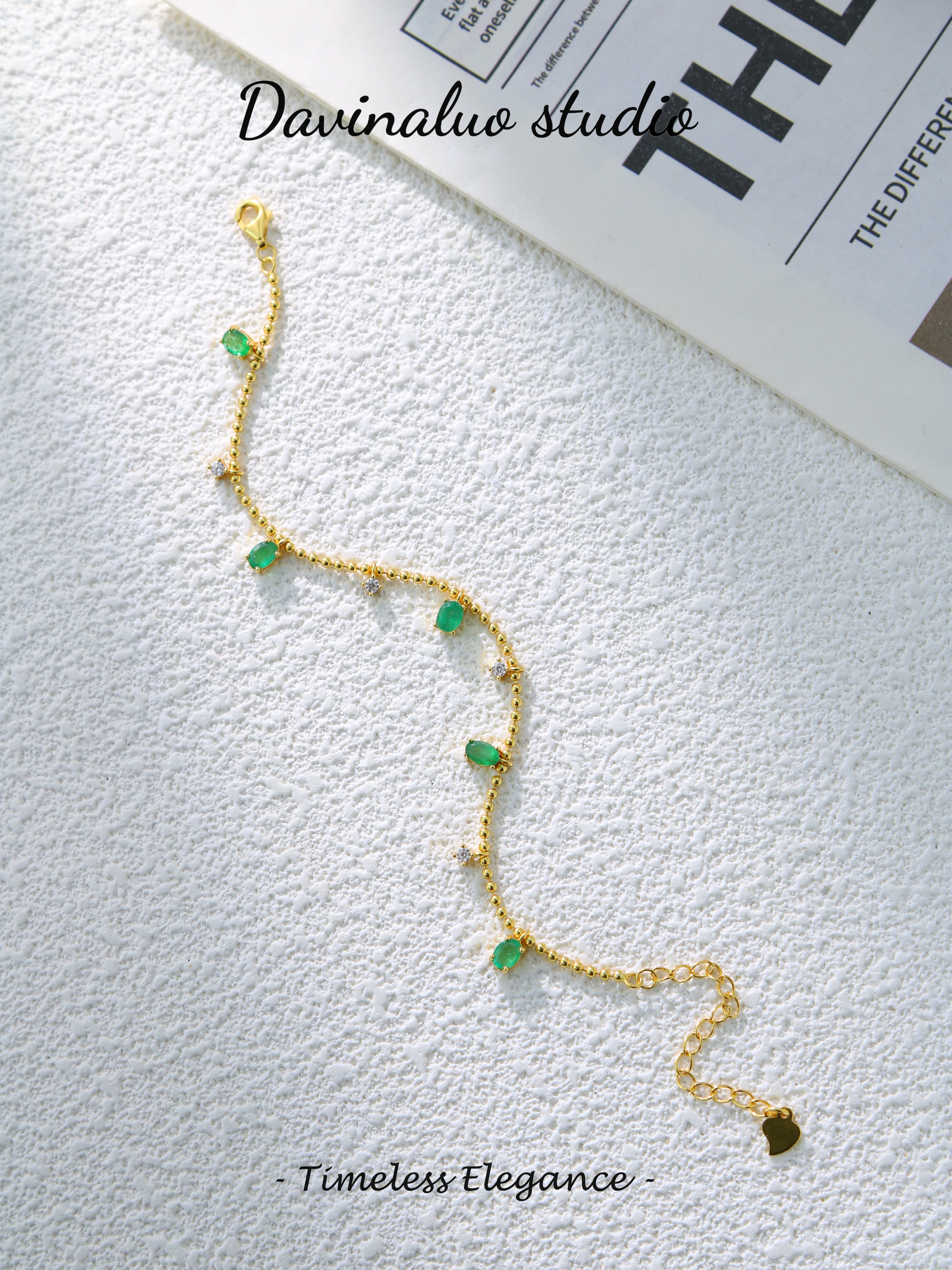 S925 Gold Classic Oval Cut Emerald Bracelet 040310026