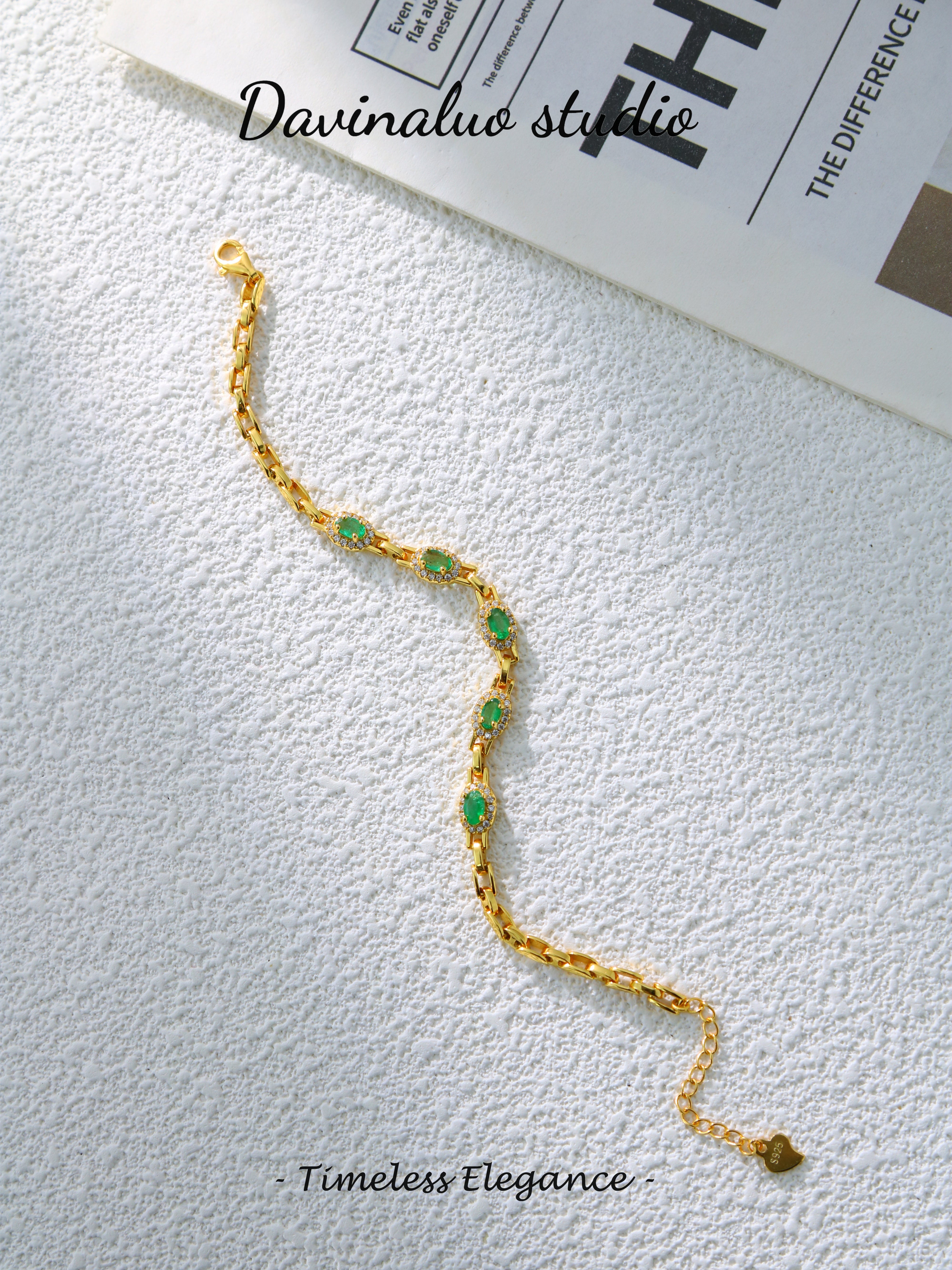 S925 Gold Classic Oval Cut Emerald Bracelet 040528061