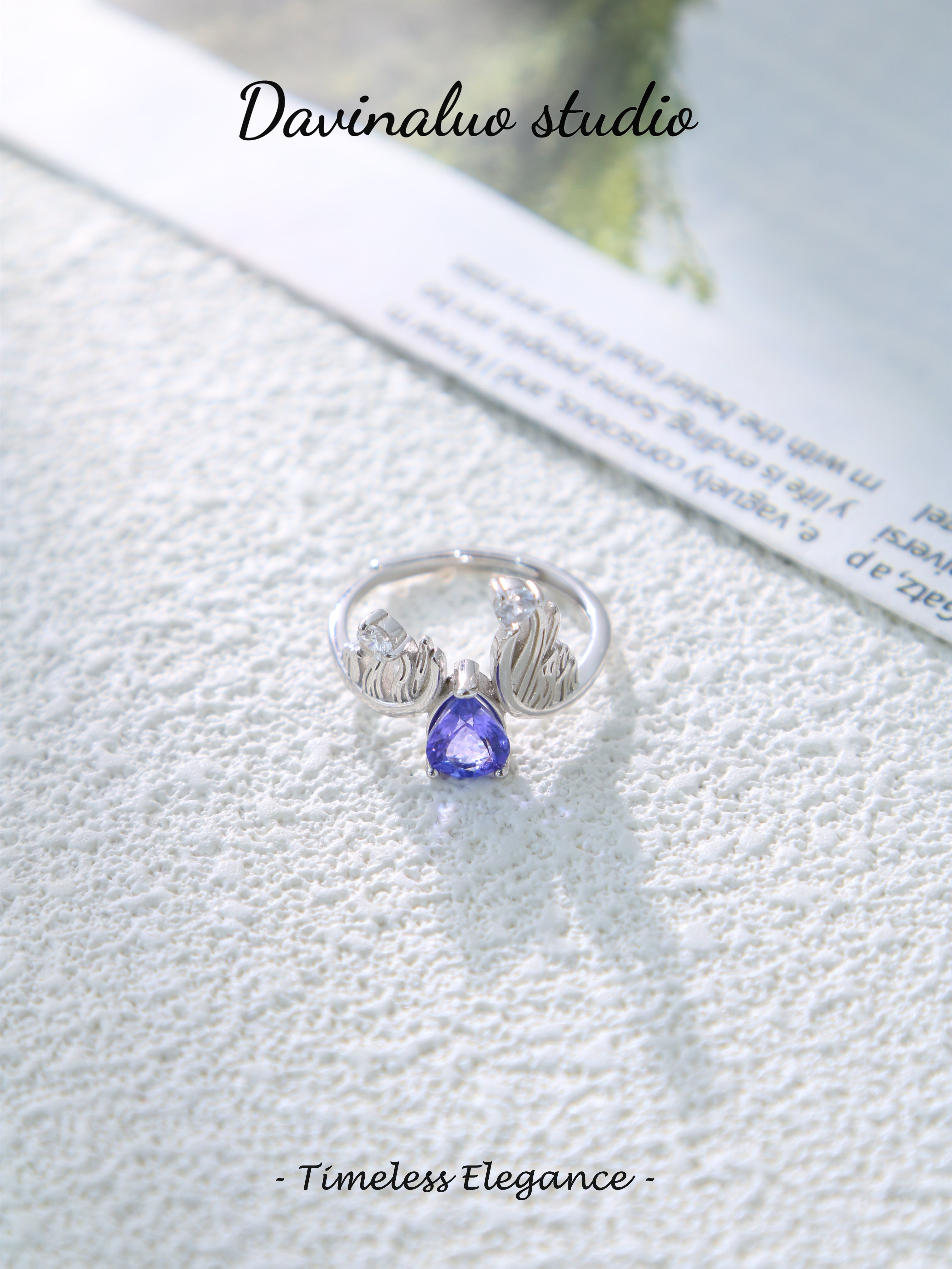 S925 Silver Classic Pear Cut Tanzanic Ring D0515009