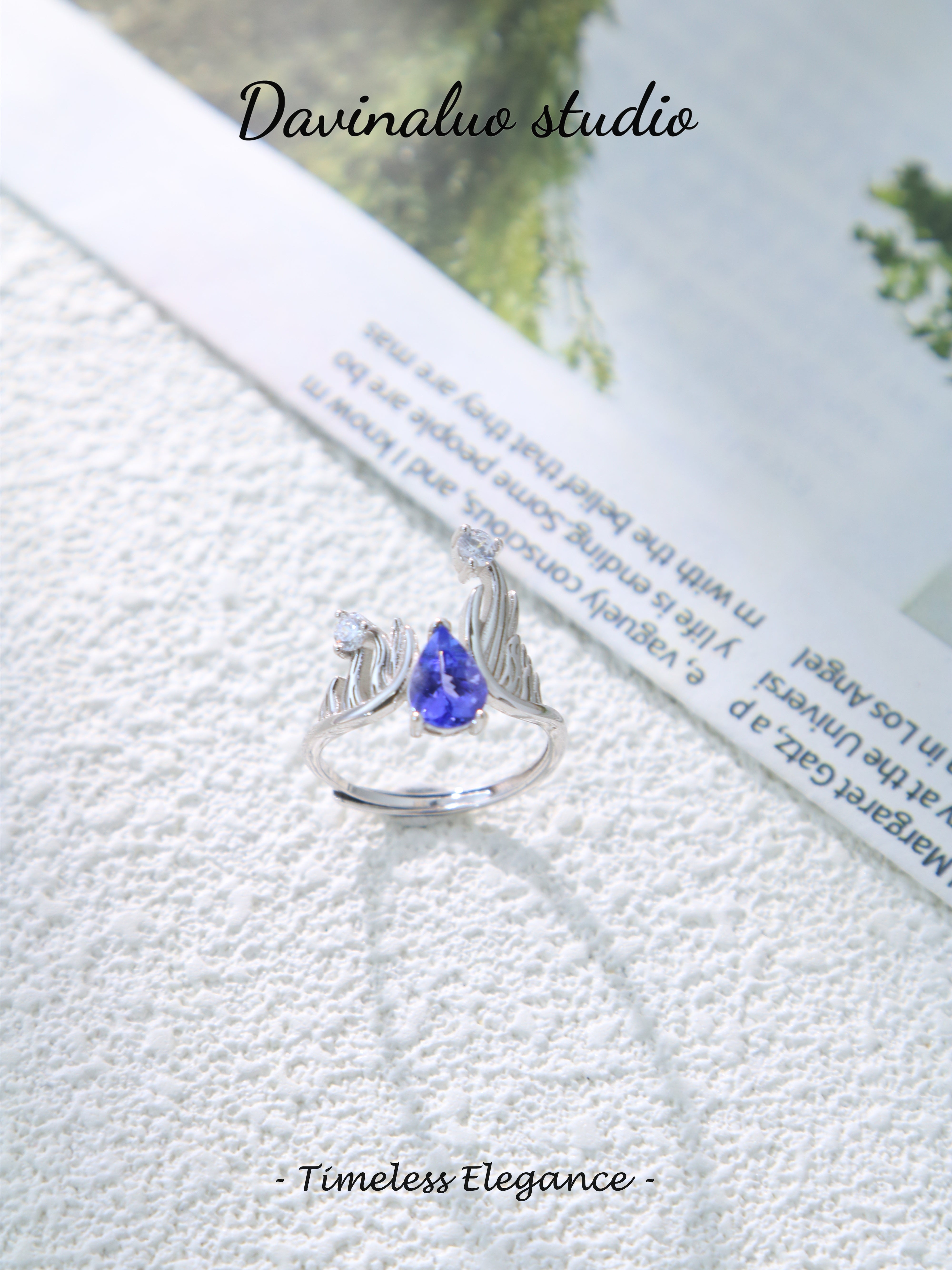 S925 Silver Classic Pear Cut Tanzanic Ring D0515009