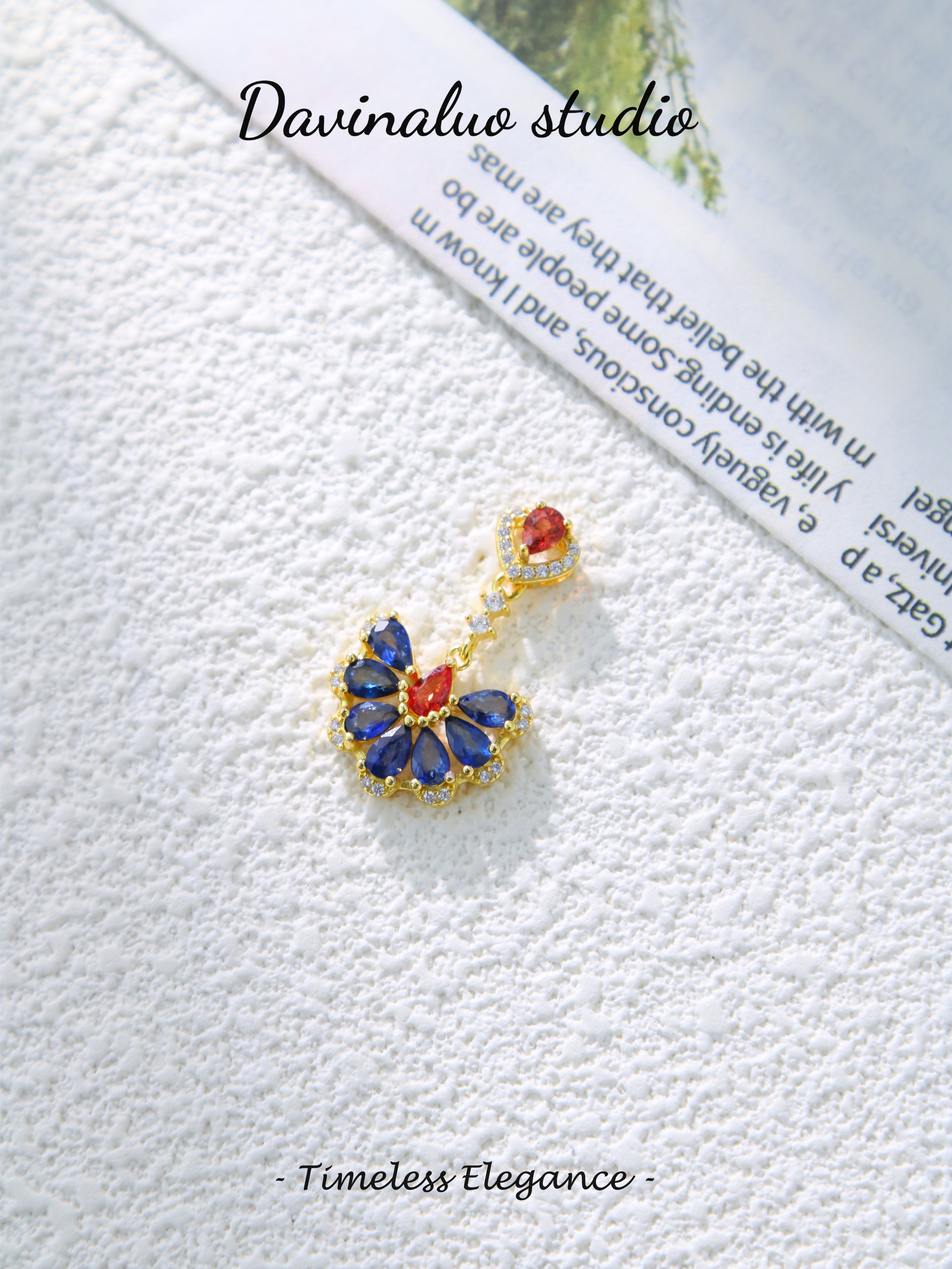 S925 Gold Classic Pear-Cut Sapphire Pendant 040415032
