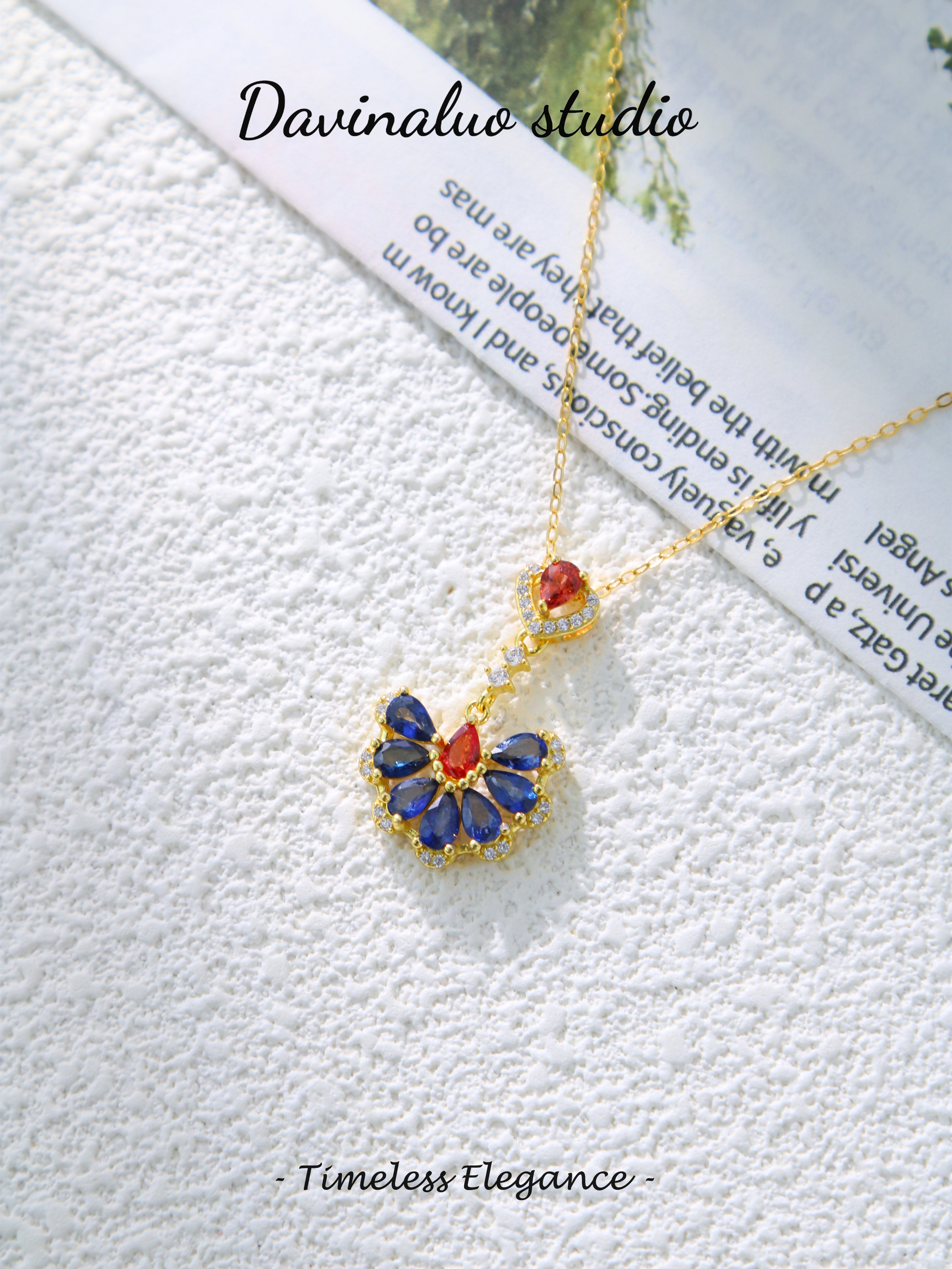 S925 Gold Classic Pear-Cut Sapphire Pendant 040415032
