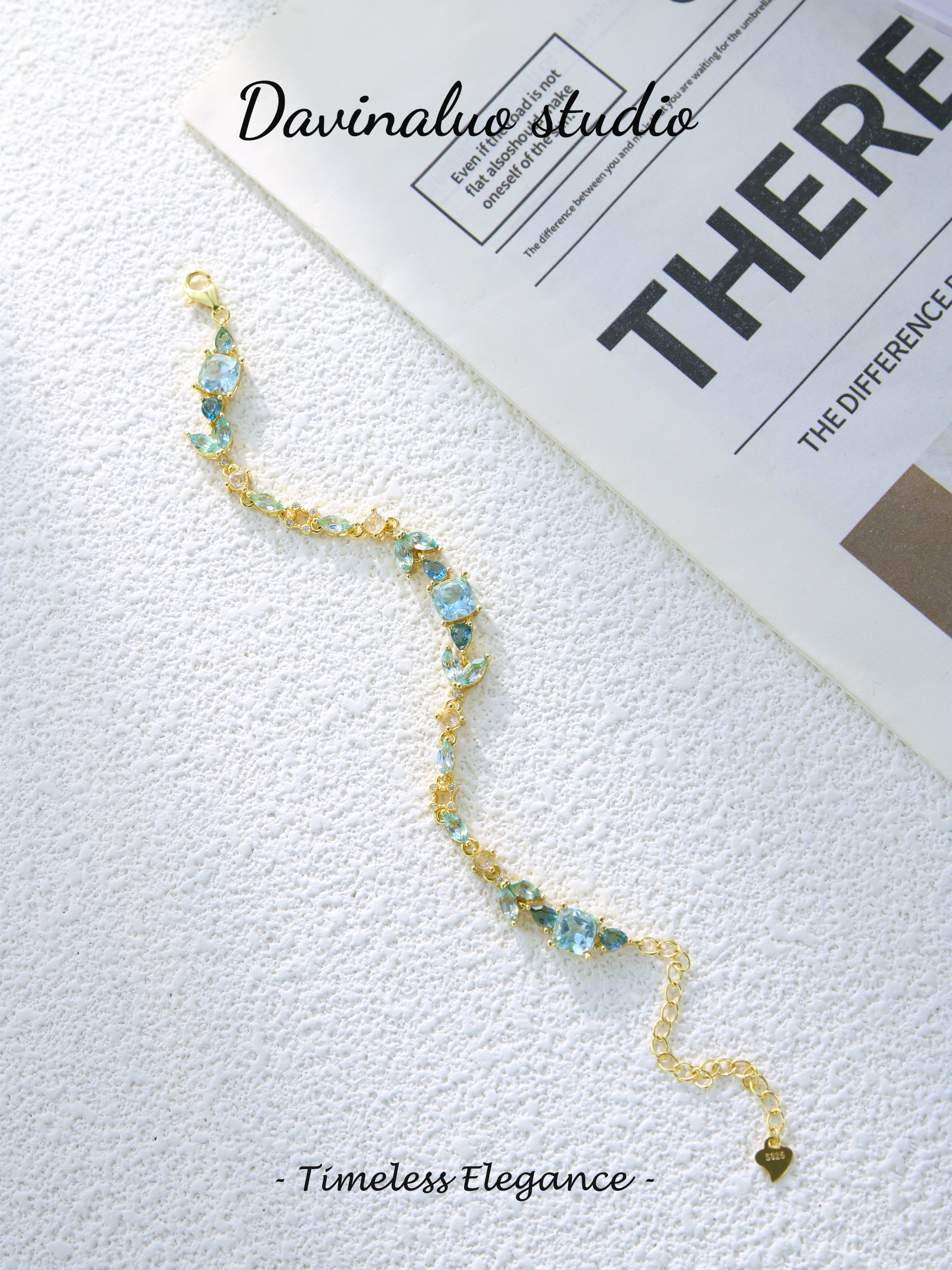 S925 Gold Minimalist Cushion Cut Apatite Bracelet 070713095-2
