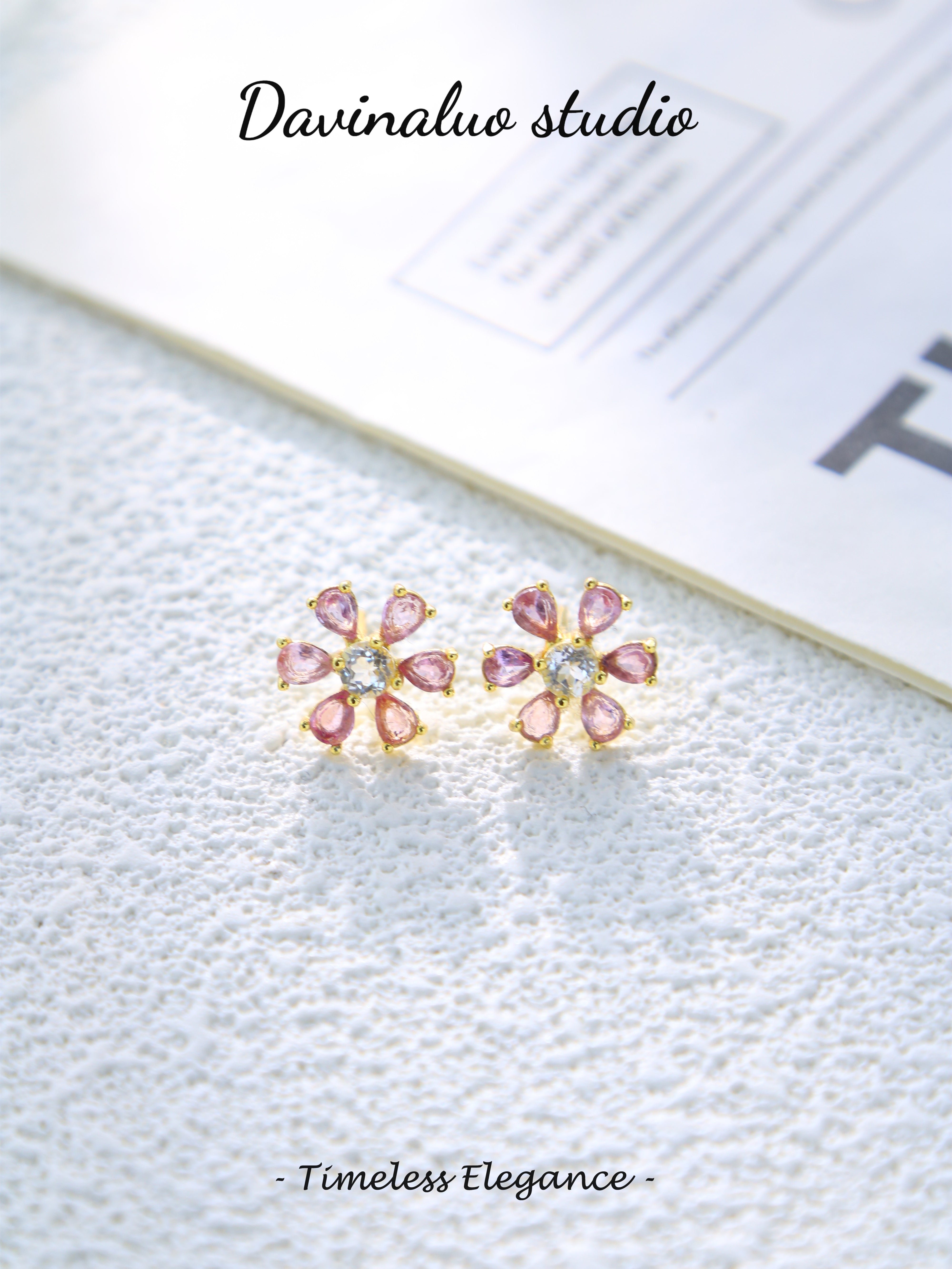 S925 Gold Classic Pear/Round Cut Sapphire Stud Earrings 070713171-2