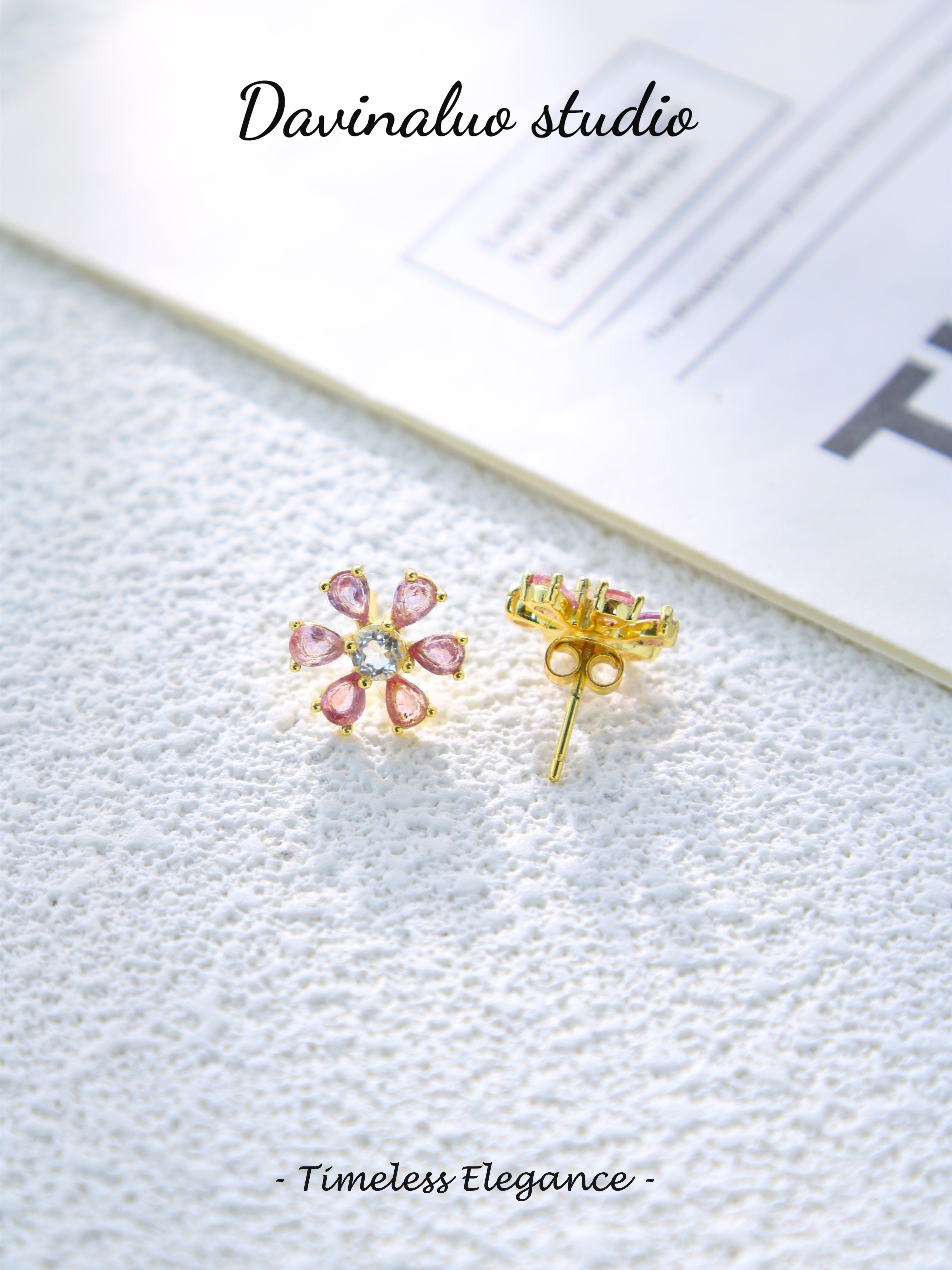 S925 Gold Classic Pear/Round Cut Sapphire Stud Earrings 070713171-2