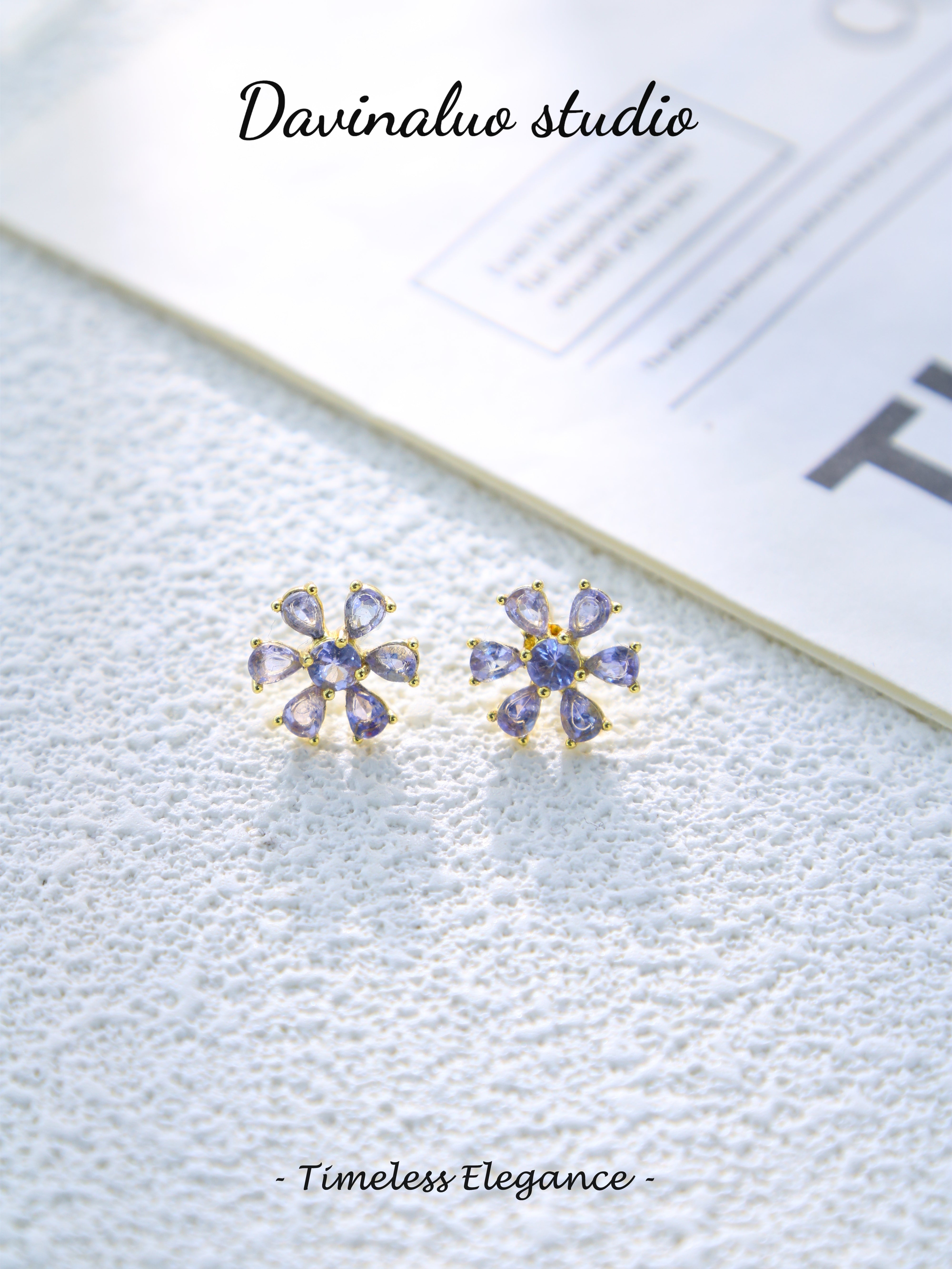 S925 Gold Classic Pear/Round Cut Tanzanite Stud Earrings 070713070-2