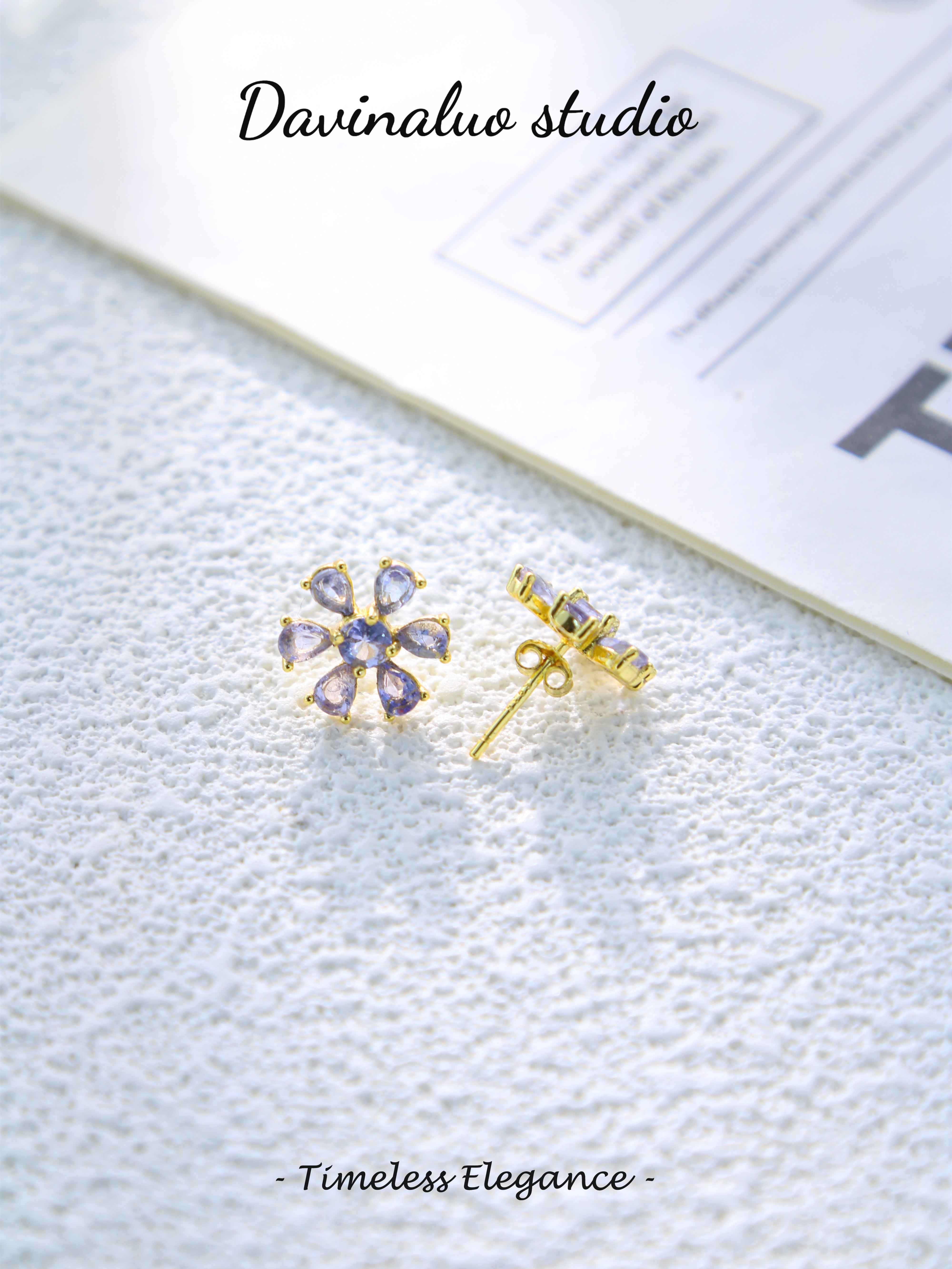 S925 Gold Classic Pear/Round Cut Tanzanite Stud Earrings 070713070-2