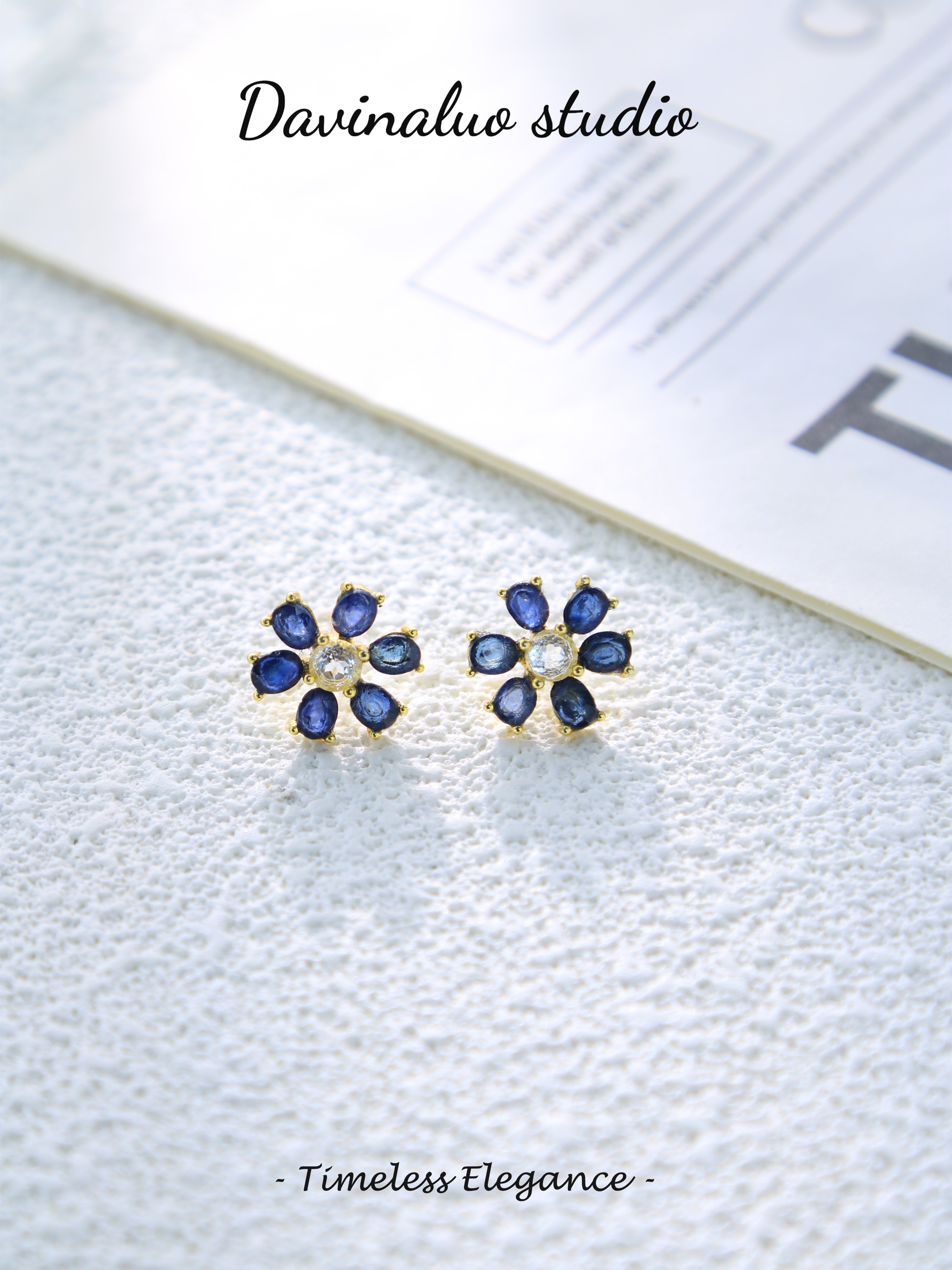 S925 Gold Classic Pear/Round Cut Sapphire Stud Earrings 070713170-2
