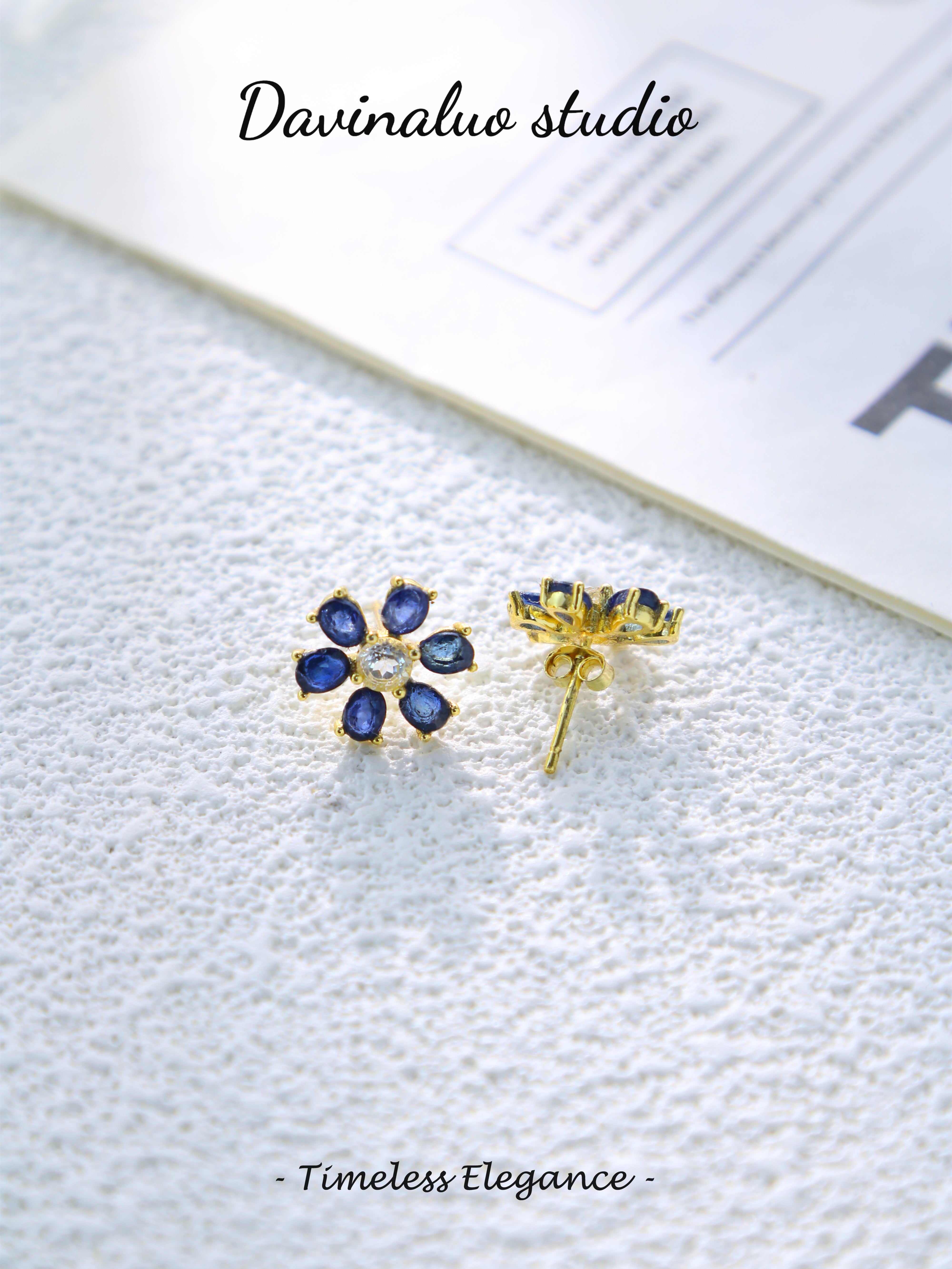 S925 Gold Classic Pear/Round Cut Sapphire Stud Earrings 070713170-2