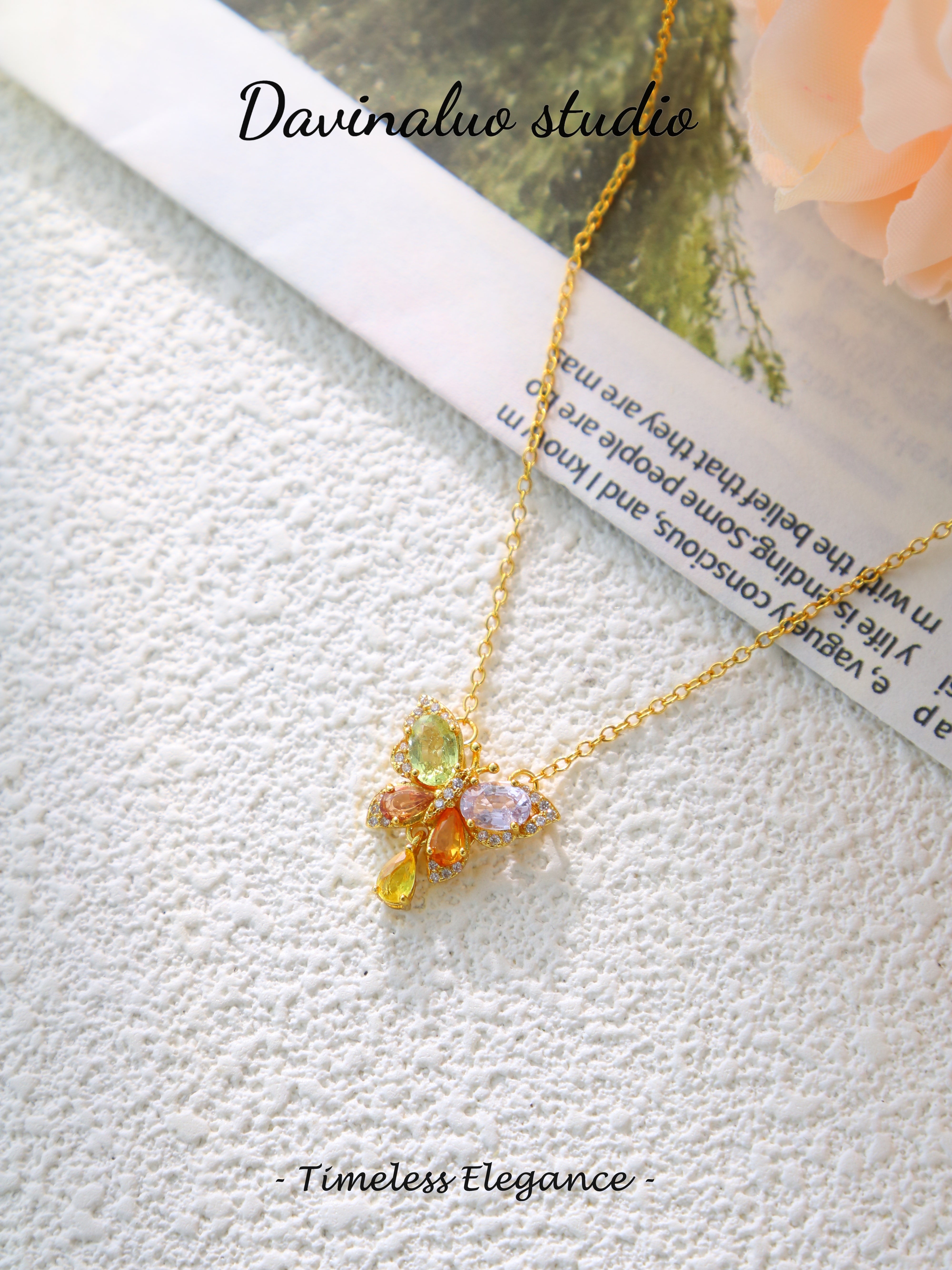 S925 Gold Classic Oval/Pear Cut Colored Sapphire Necklace D0718037