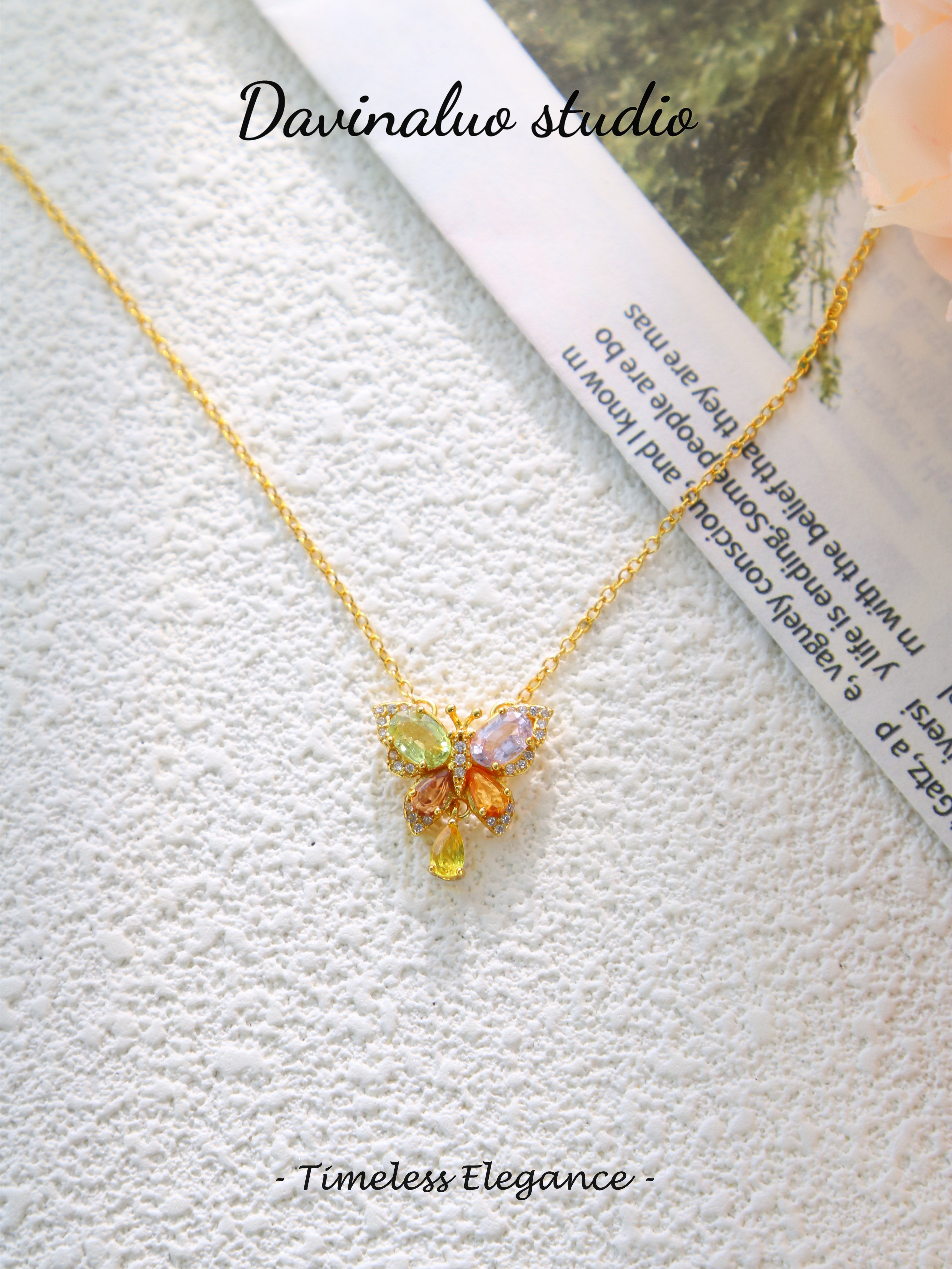 S925 Gold Classic Oval/Pear Cut Colored Sapphire Necklace D0718037