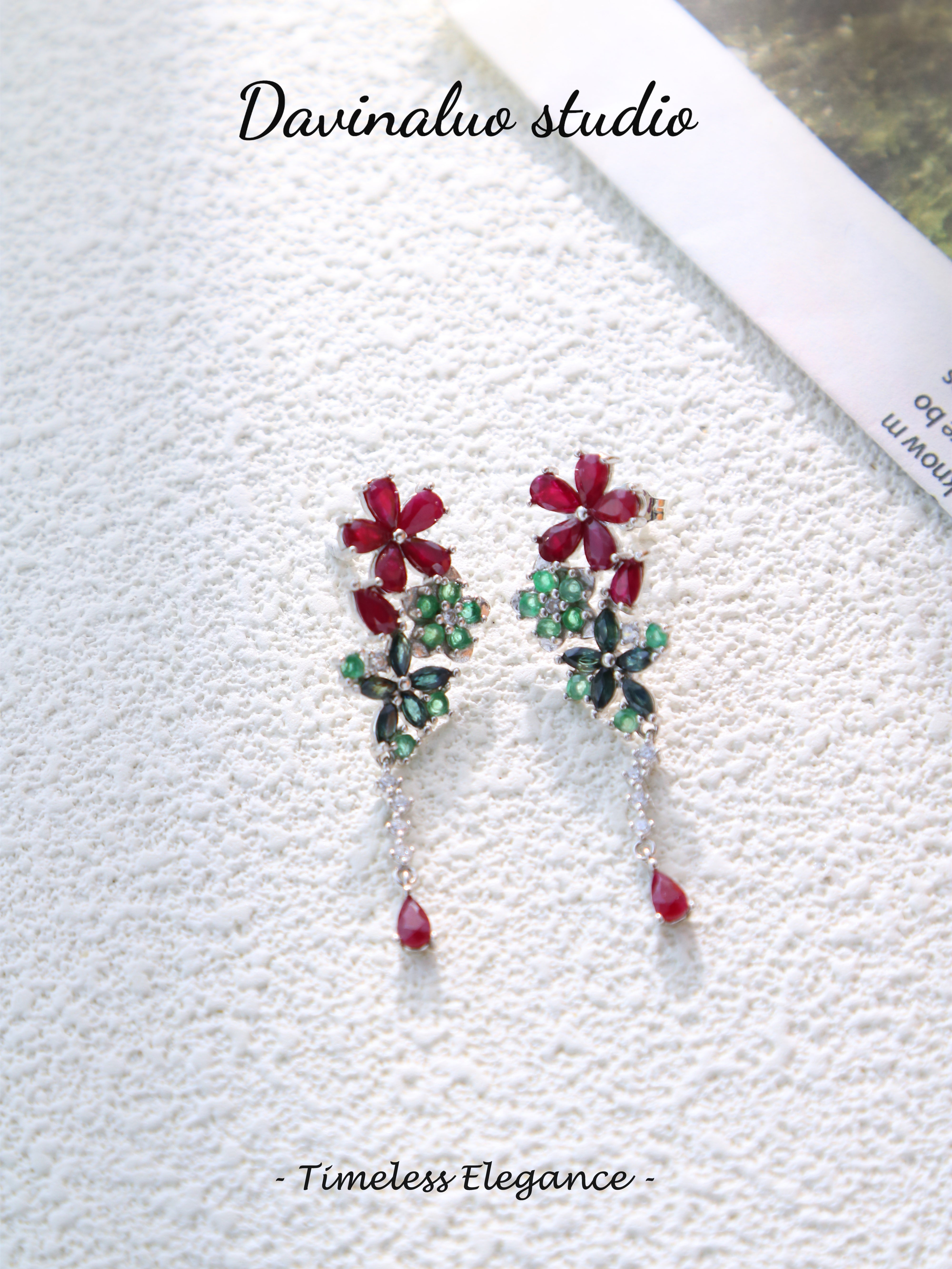 S925 Silver Minimalist Pear/Round Cut Ruby Stud Earrings D0718050