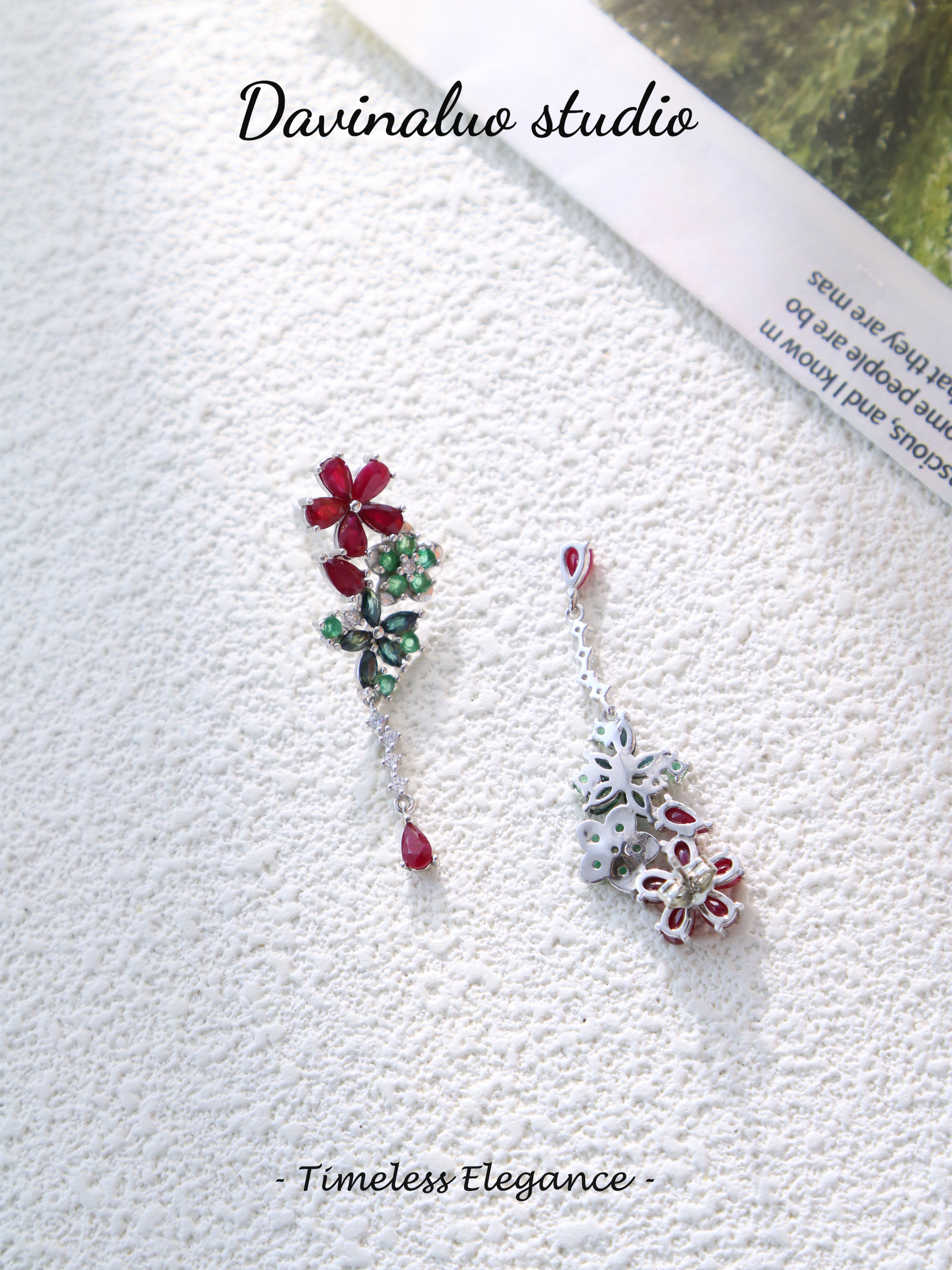 S925 Silver Minimalist Pear/Round Cut Ruby Stud Earrings D0718050