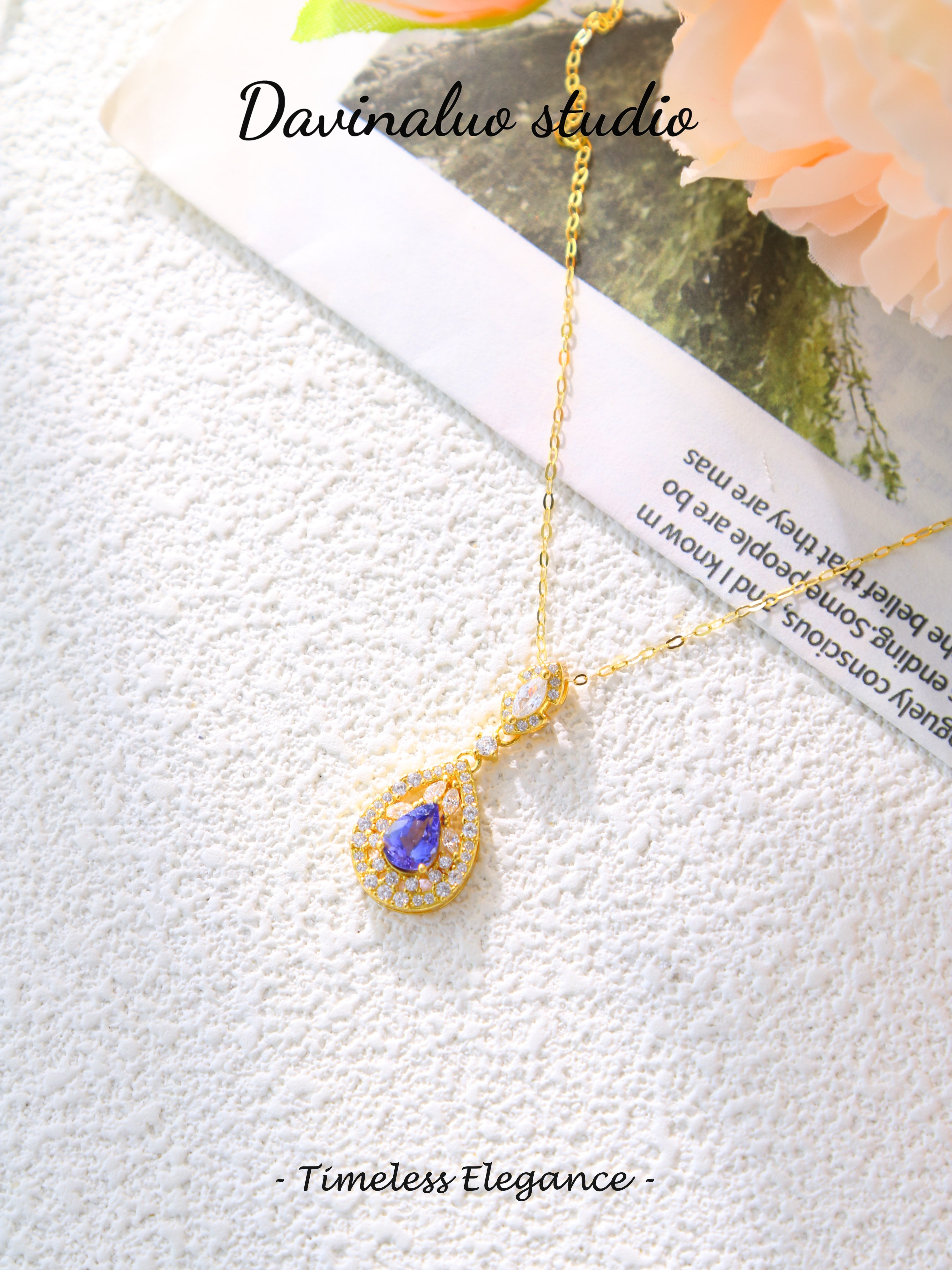 S925 Gold Classic Pear-Shaped Cut Tanzanite Pendant D0719051G