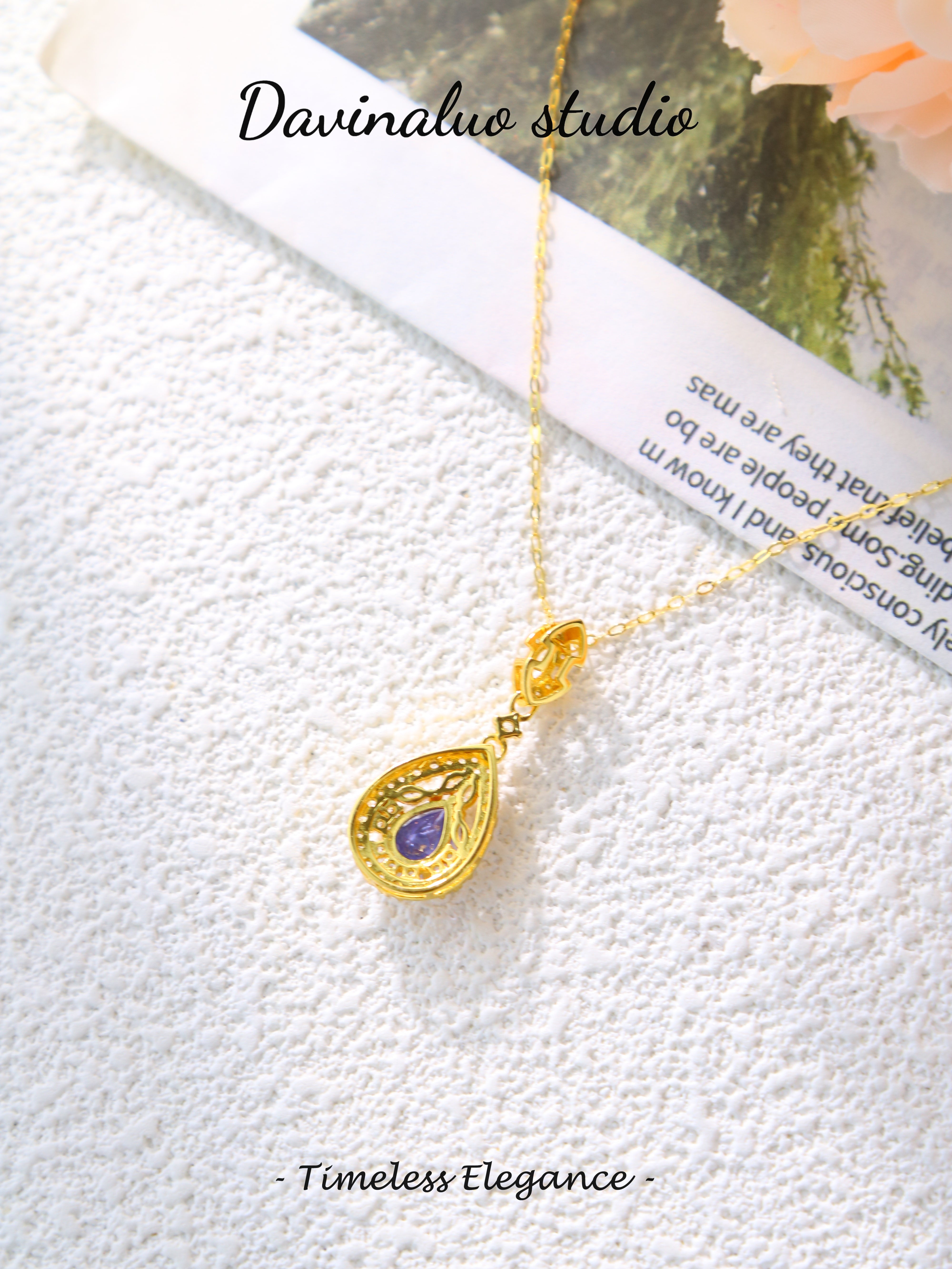 S925 Gold Classic Pear-Shaped Cut Tanzanite Pendant D0719051G