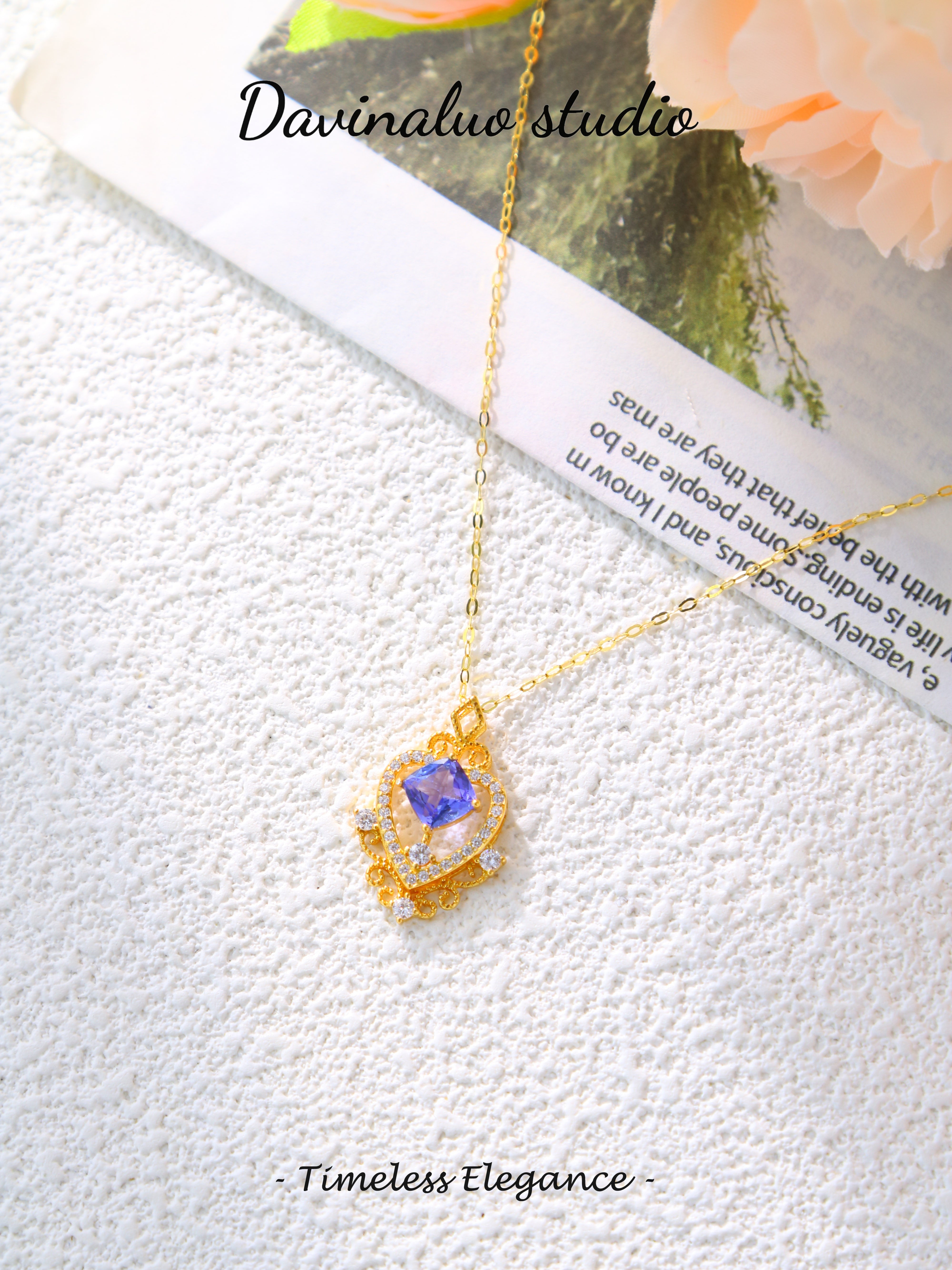 S925 Gold Classic Cushion Cut Tanzanite Pendant D0719049G