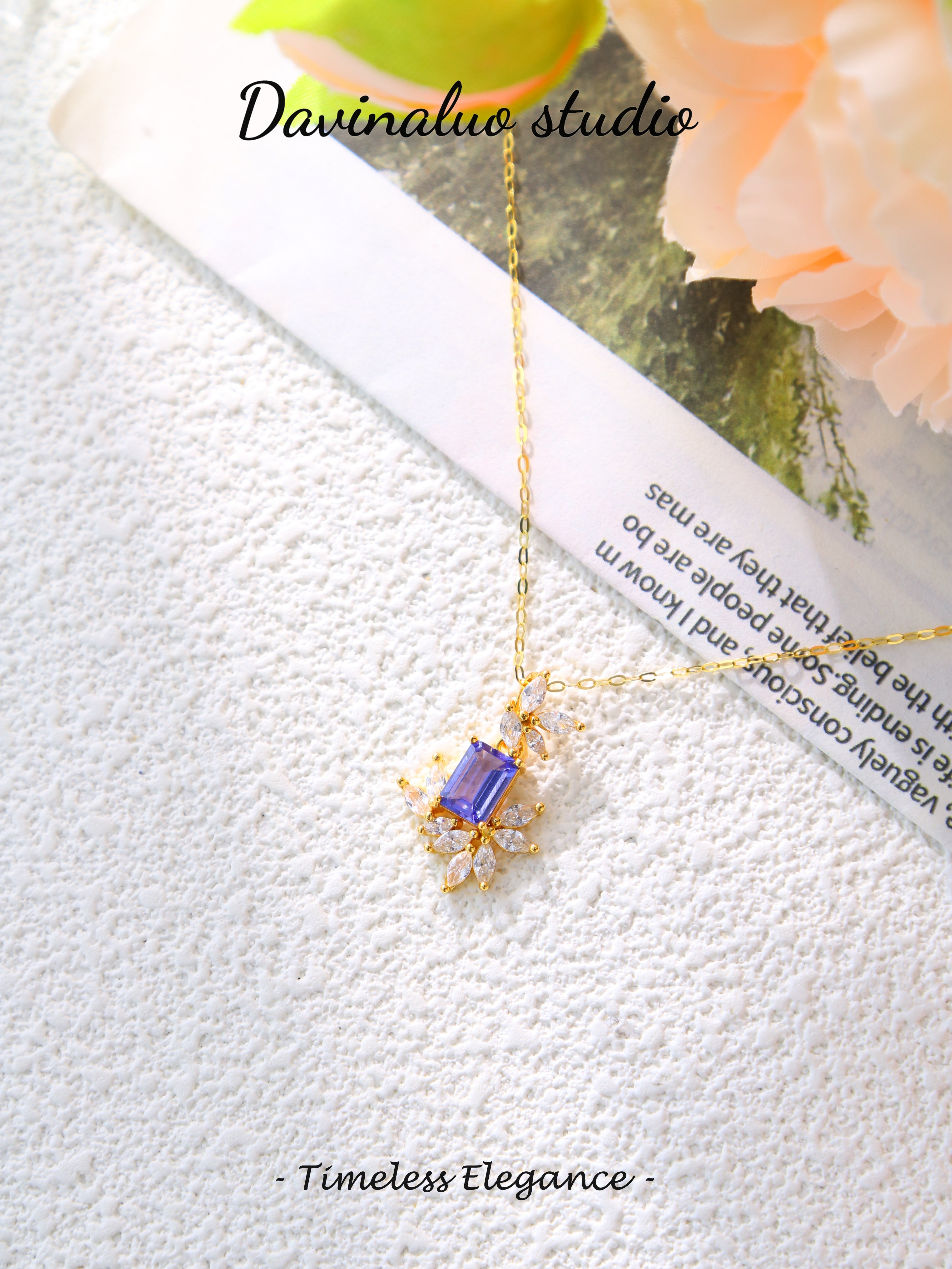 S925 Gold Classic Emerald Cut Tanzanite Pendant D0719046G