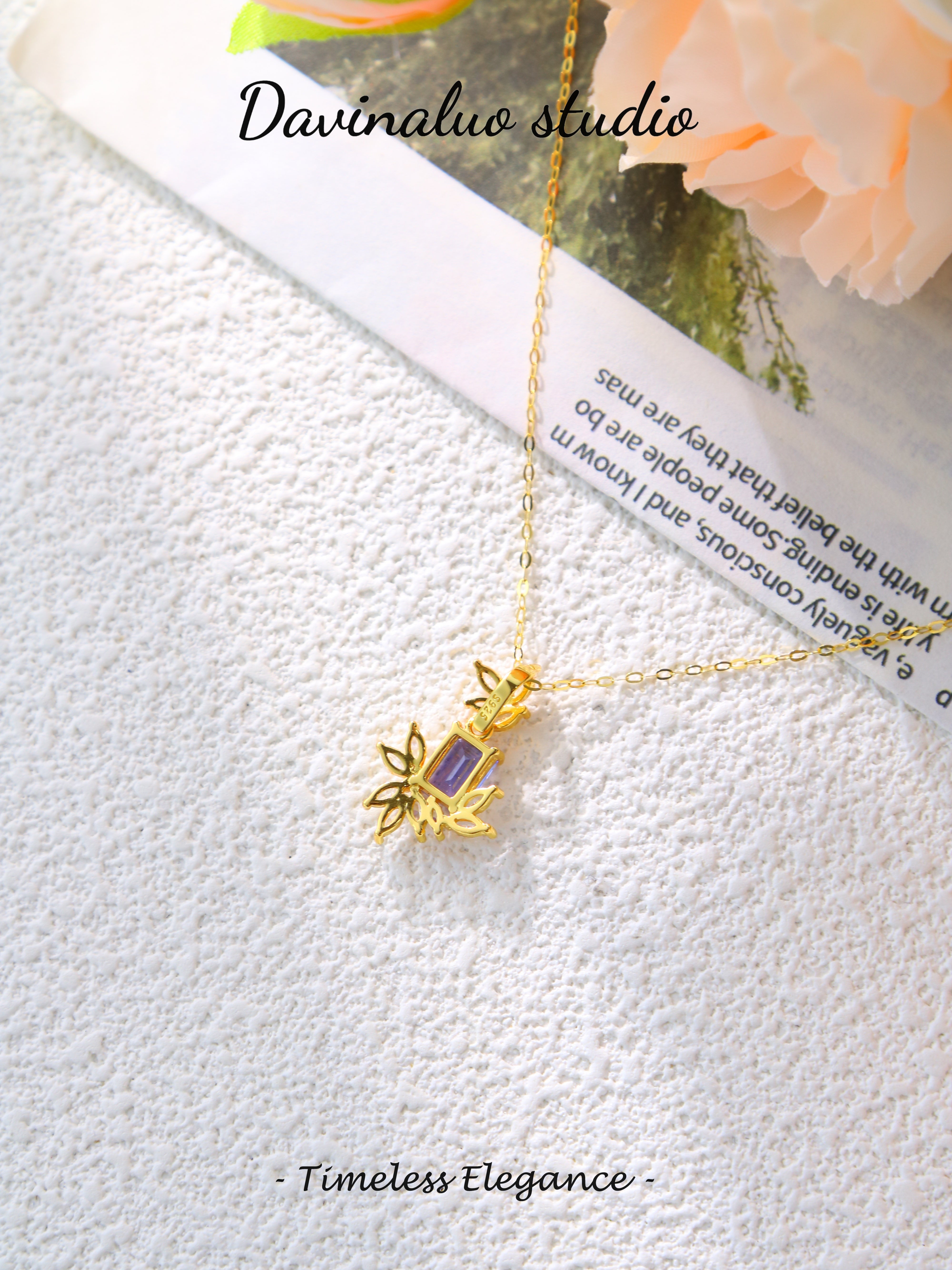 S925 Gold Classic Emerald Cut Tanzanite Pendant D0719046G