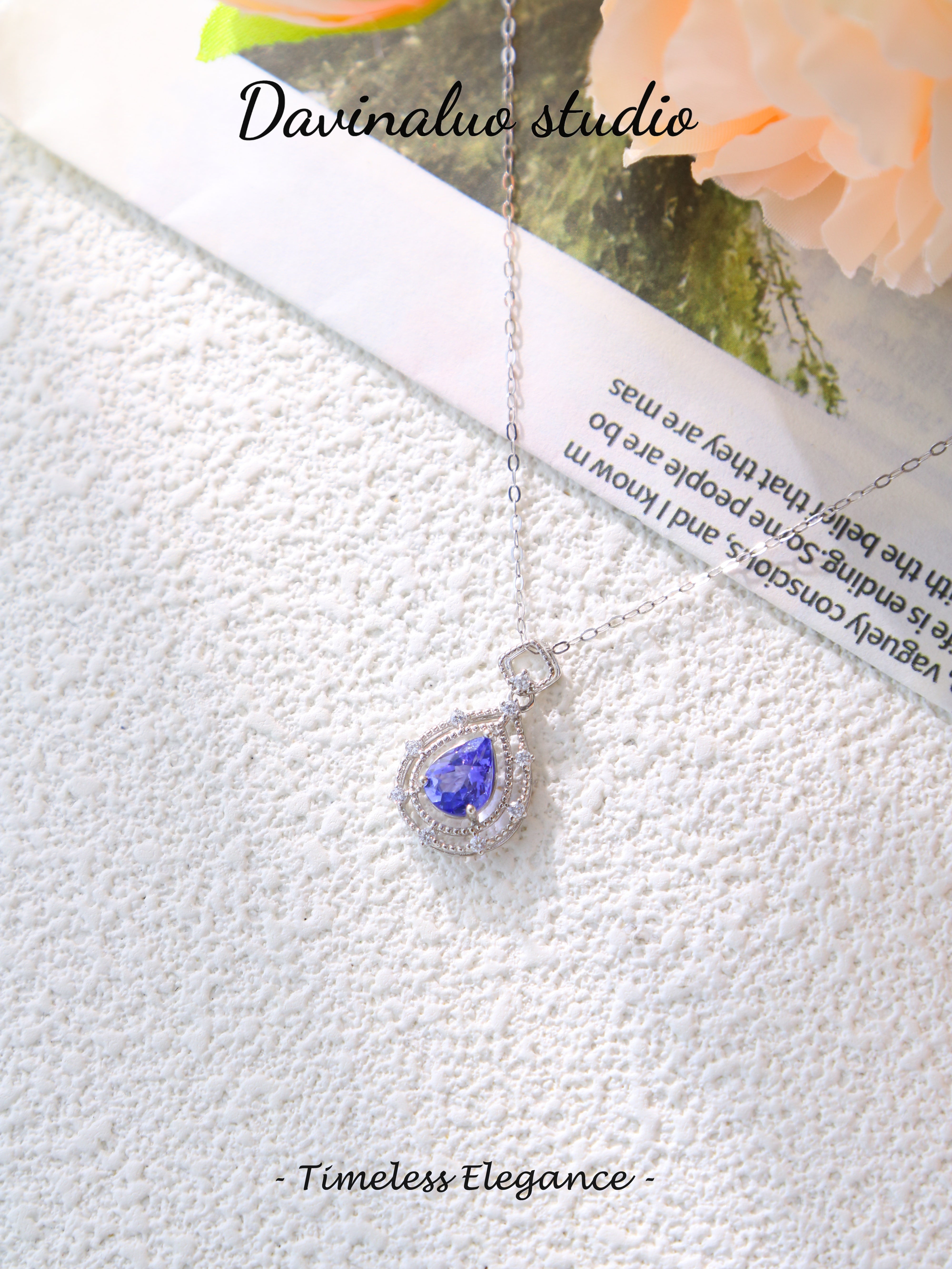 S925 Silver Classic Pear-Cut Tanzanite Pendant D0719048G