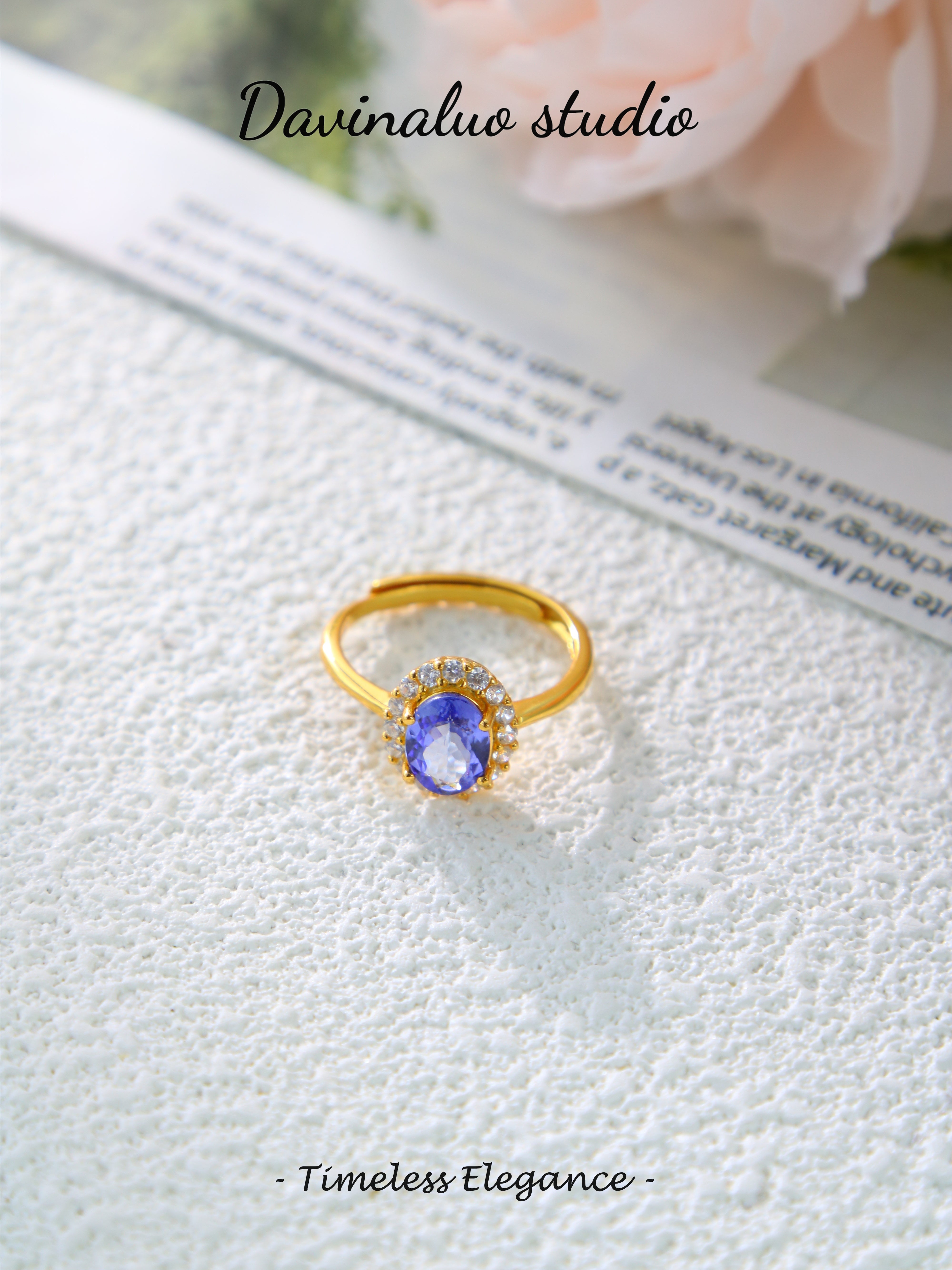 S925 Gold Classic Oval Cut Tanzanite Ring D0719023G