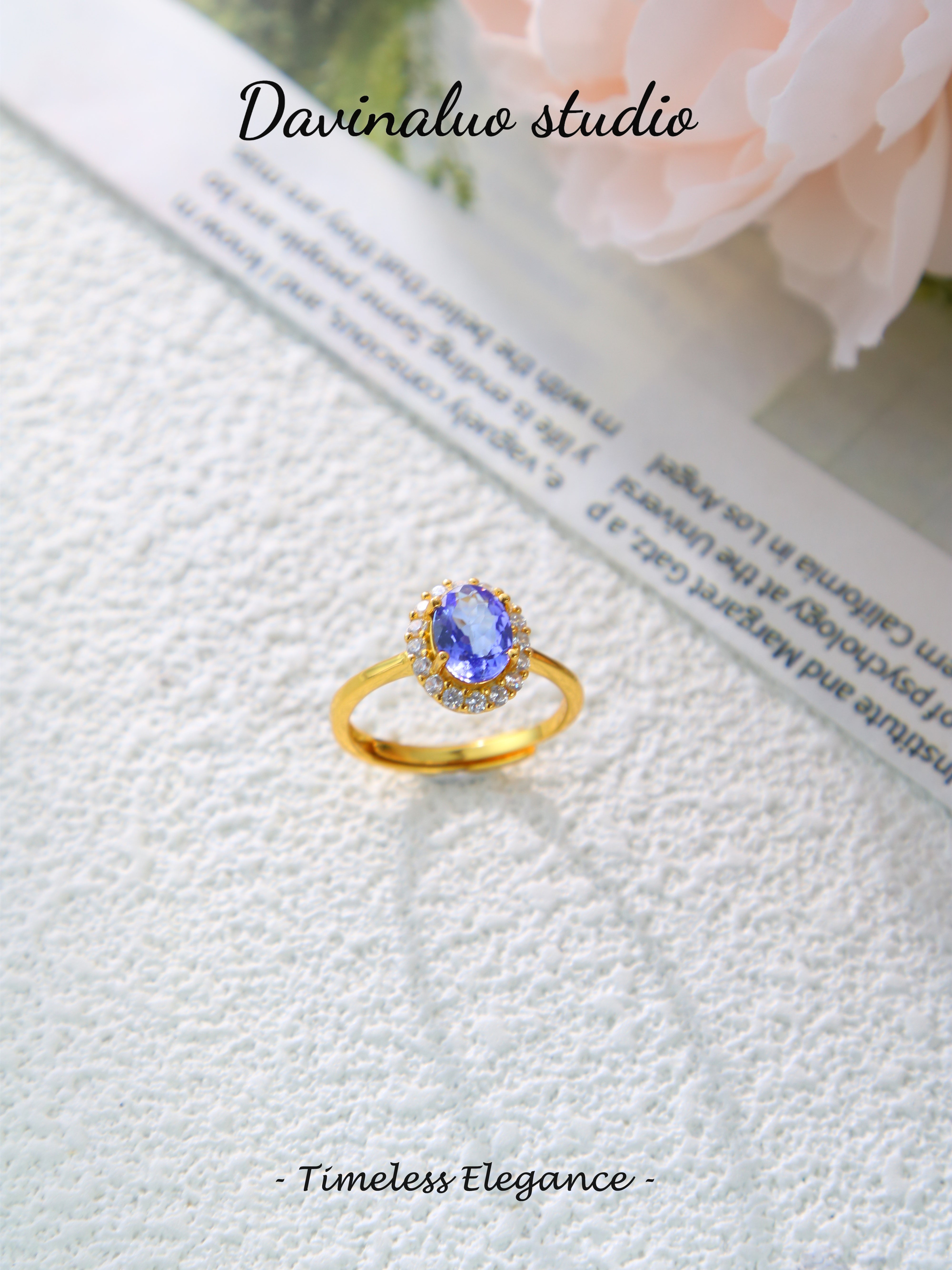 S925 Gold Classic Oval Cut Tanzanite Ring D0719023G