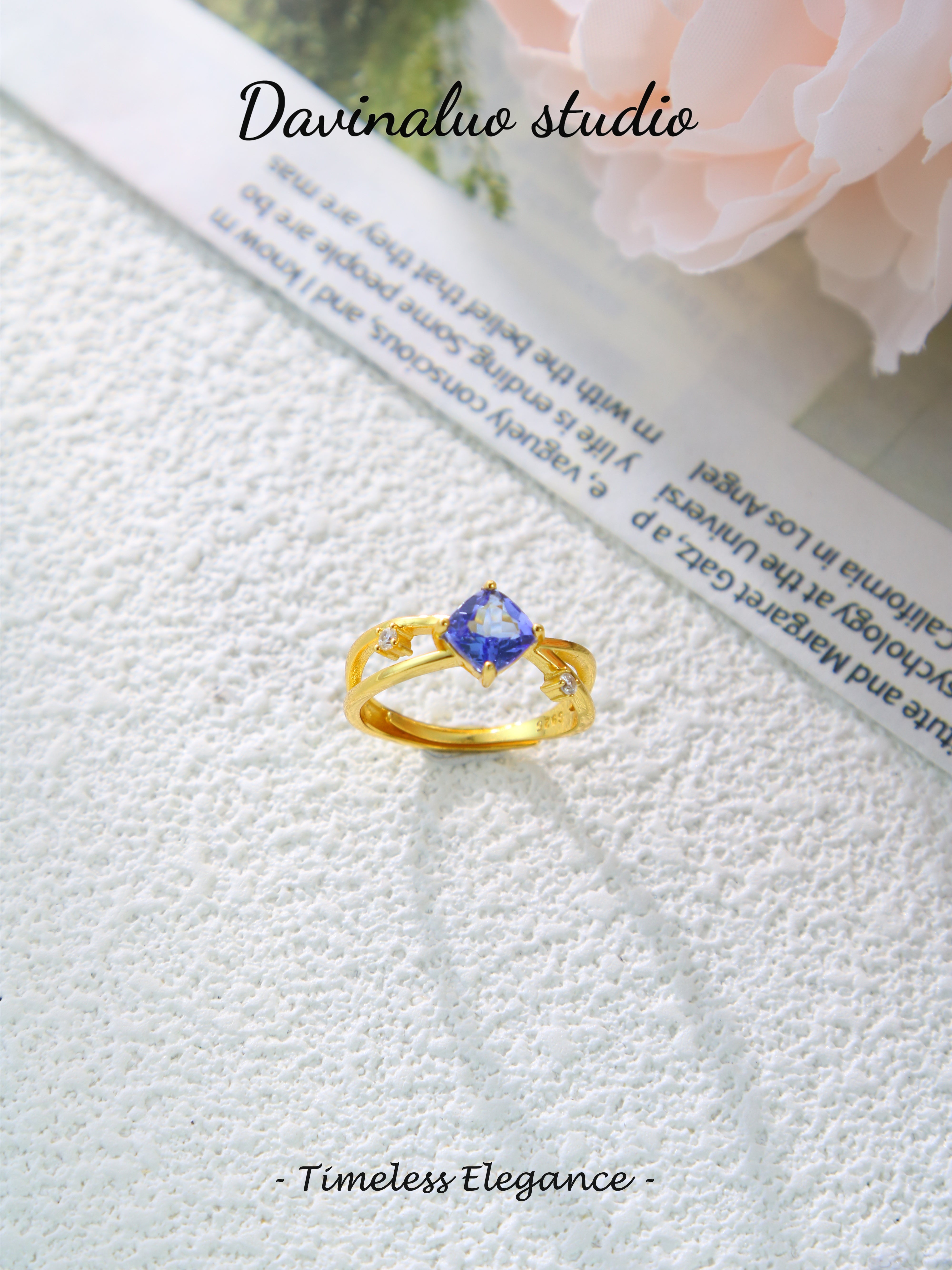 S925 Gold Classic Cushion Cut Tanzanite Ring D0721031