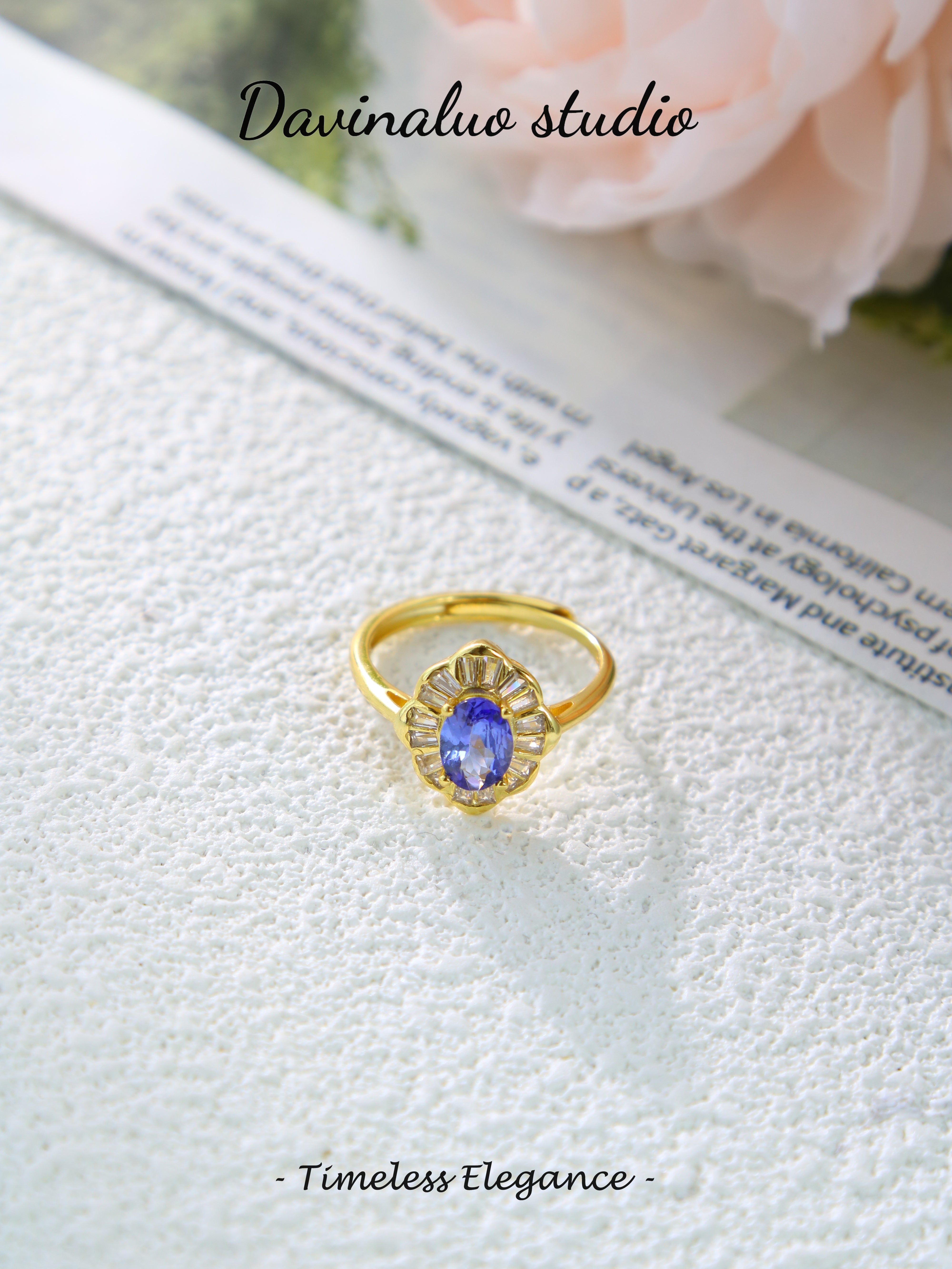 S925 Gold Classic Oval Cut Tanzanite Ring D0719005G