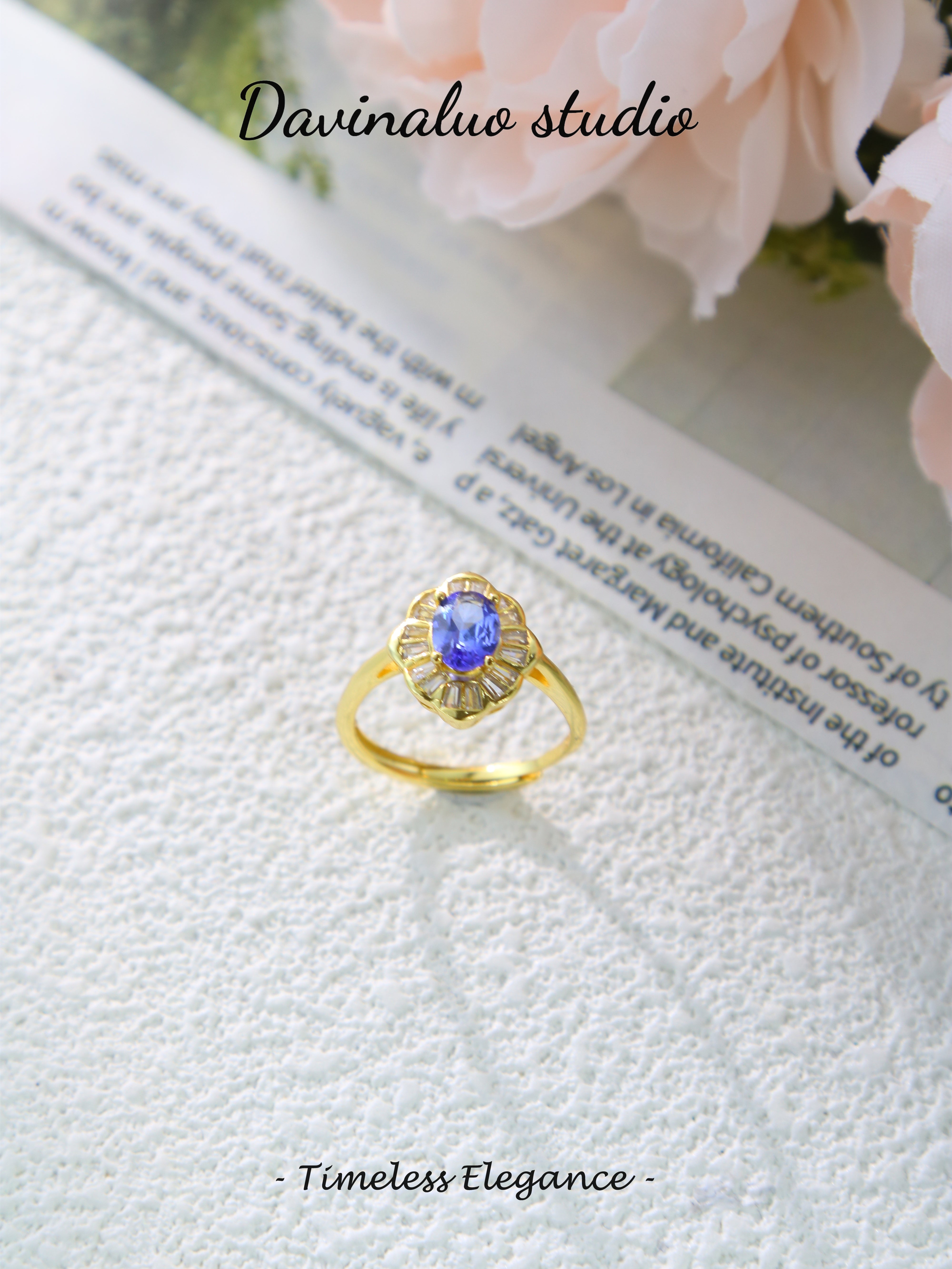 S925 Gold Classic Oval Cut Tanzanite Ring D0719005G