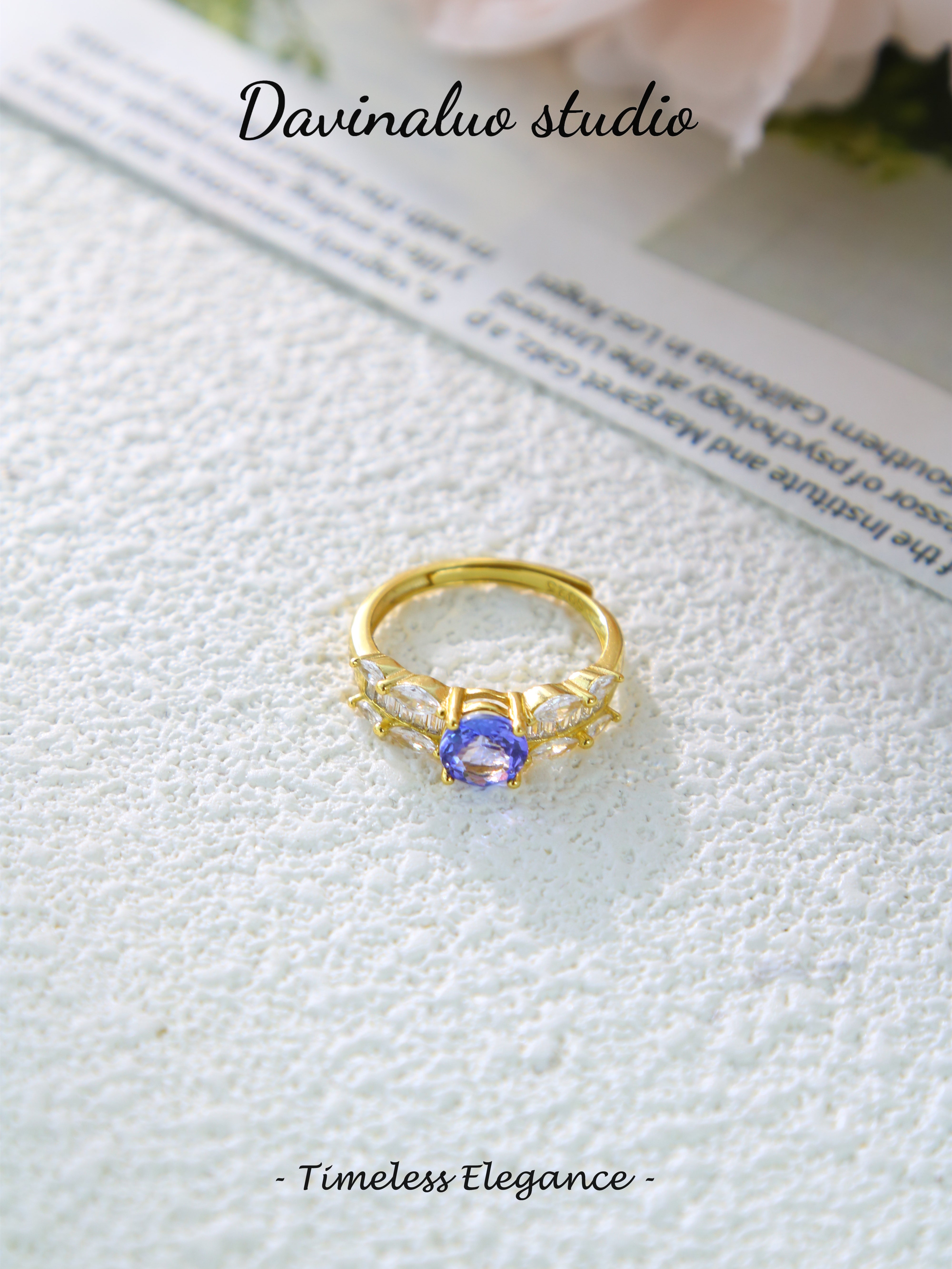 S925 Gold Classic Round Cut Tanzanite Ring D0721029