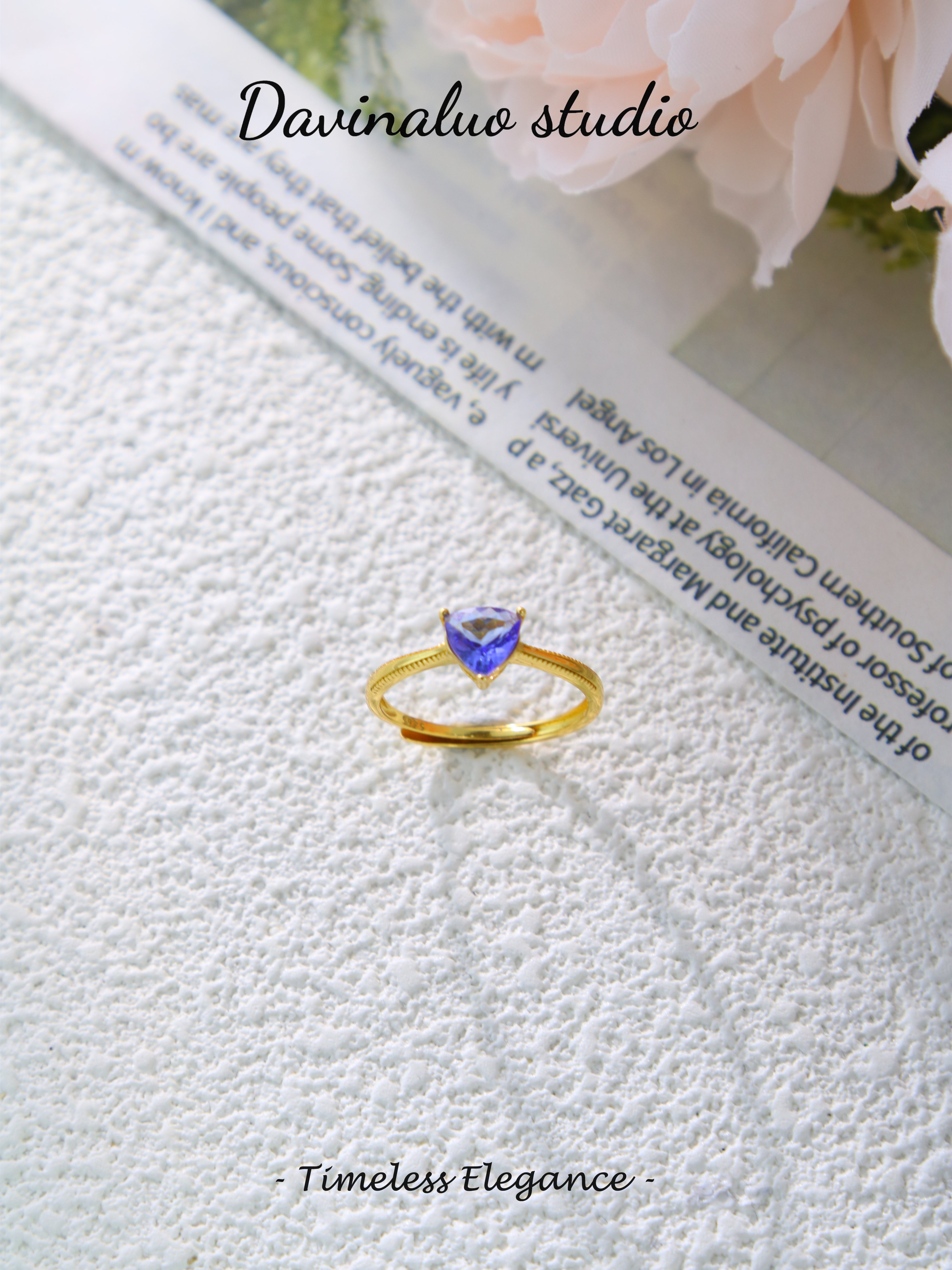 S925 Gold Classic Triangle Cut Tanzanite Ring D0721012