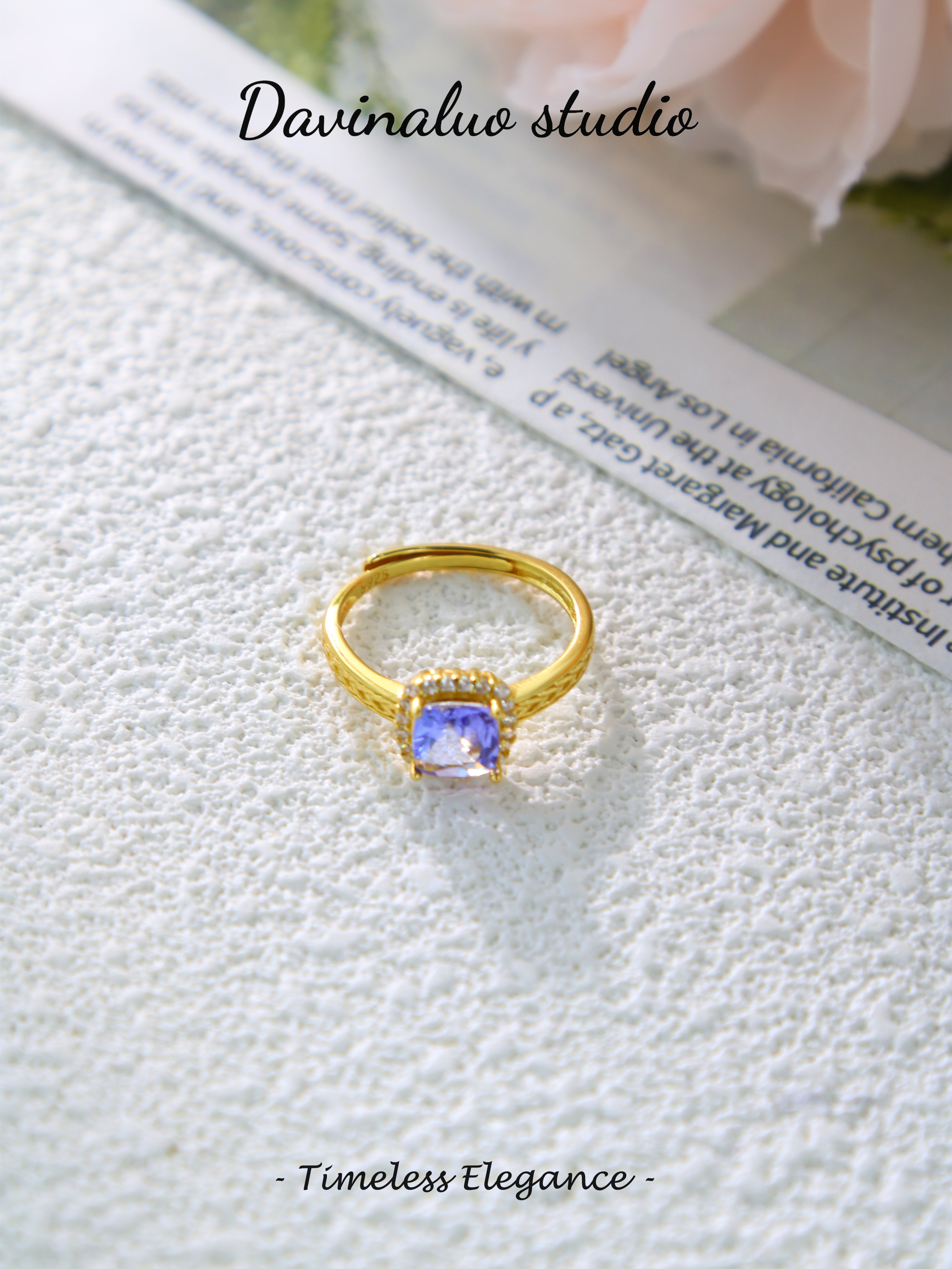 S925 Gold Classic Cushion Cut Tanzanite Ring D0721013
