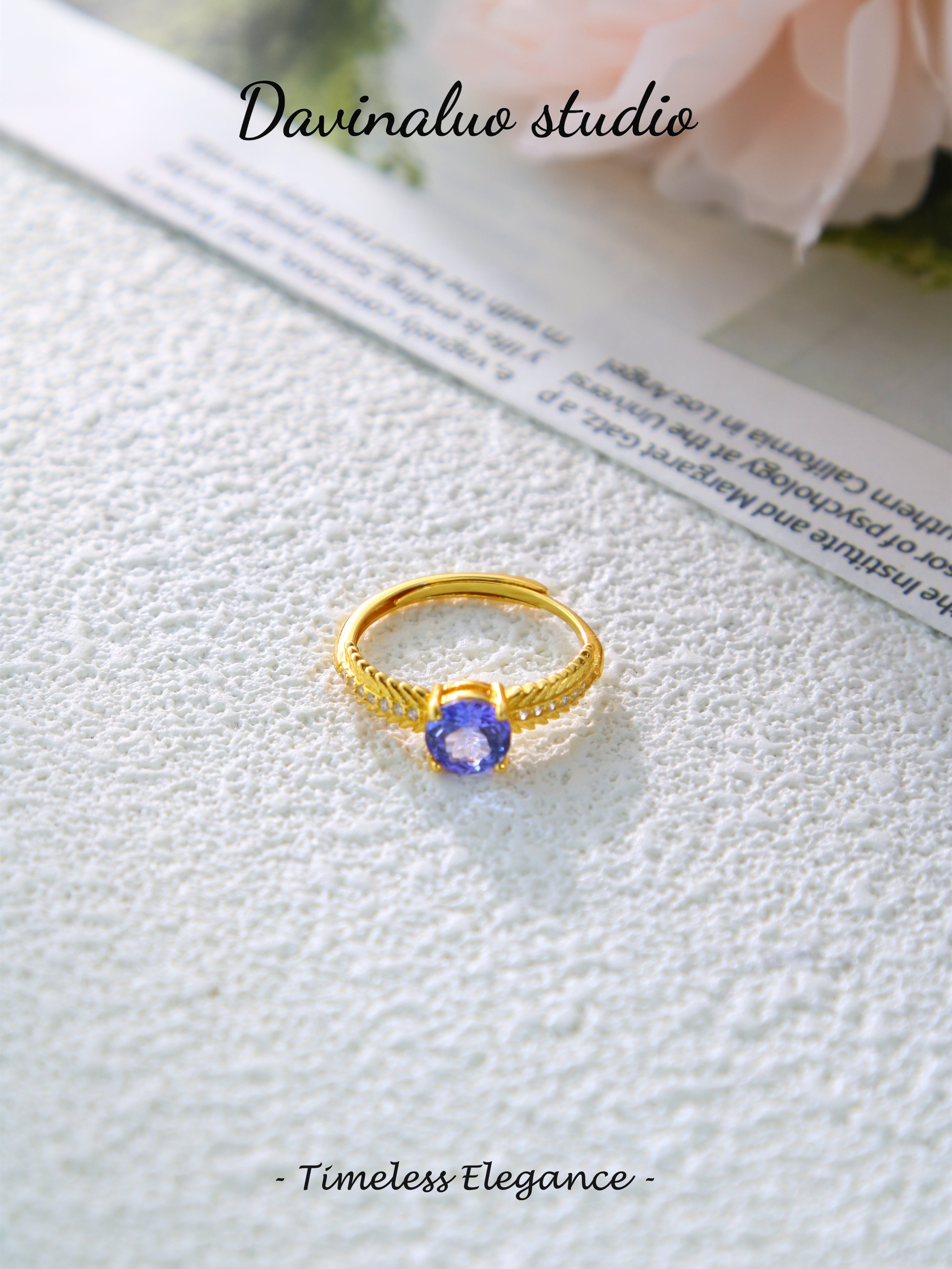 S925 Gold Classic Round Cut Tanzanite Ring D0719026G