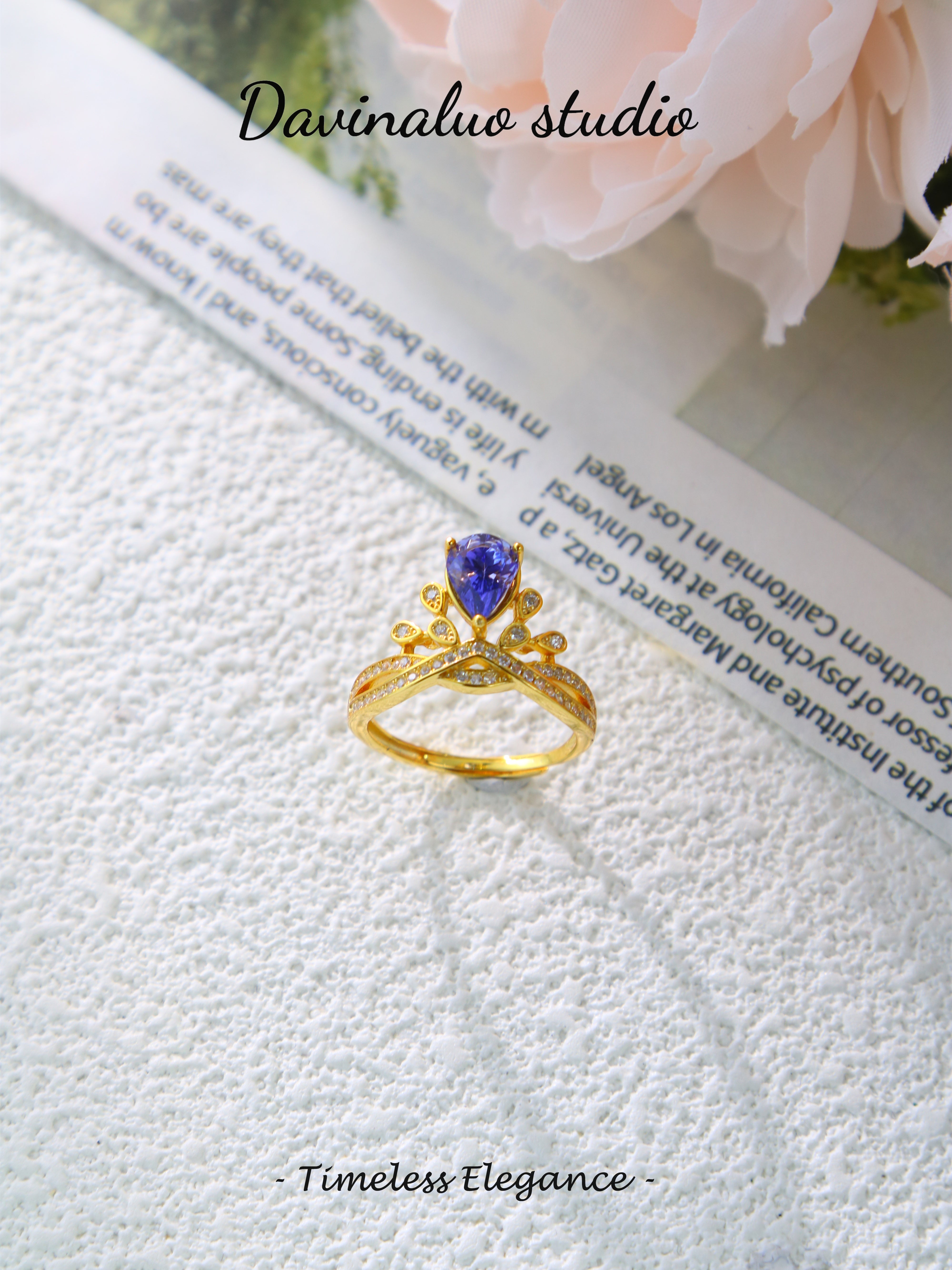 S925 Gold Classic Pear-Cut Tanzanite Ring D0721020