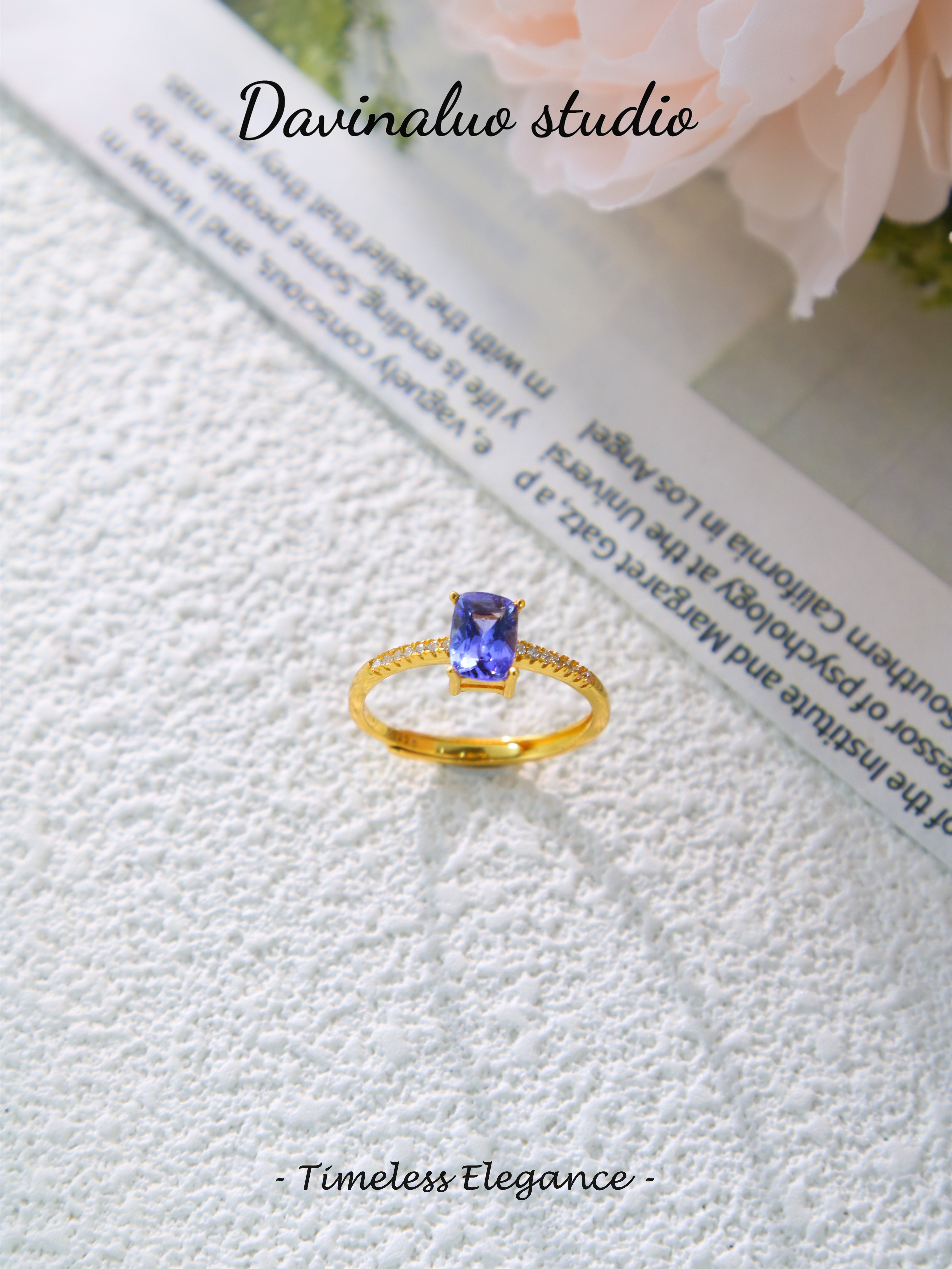 S925 Gold Classic Radiant Cut Tanzanite Ring D0721005
