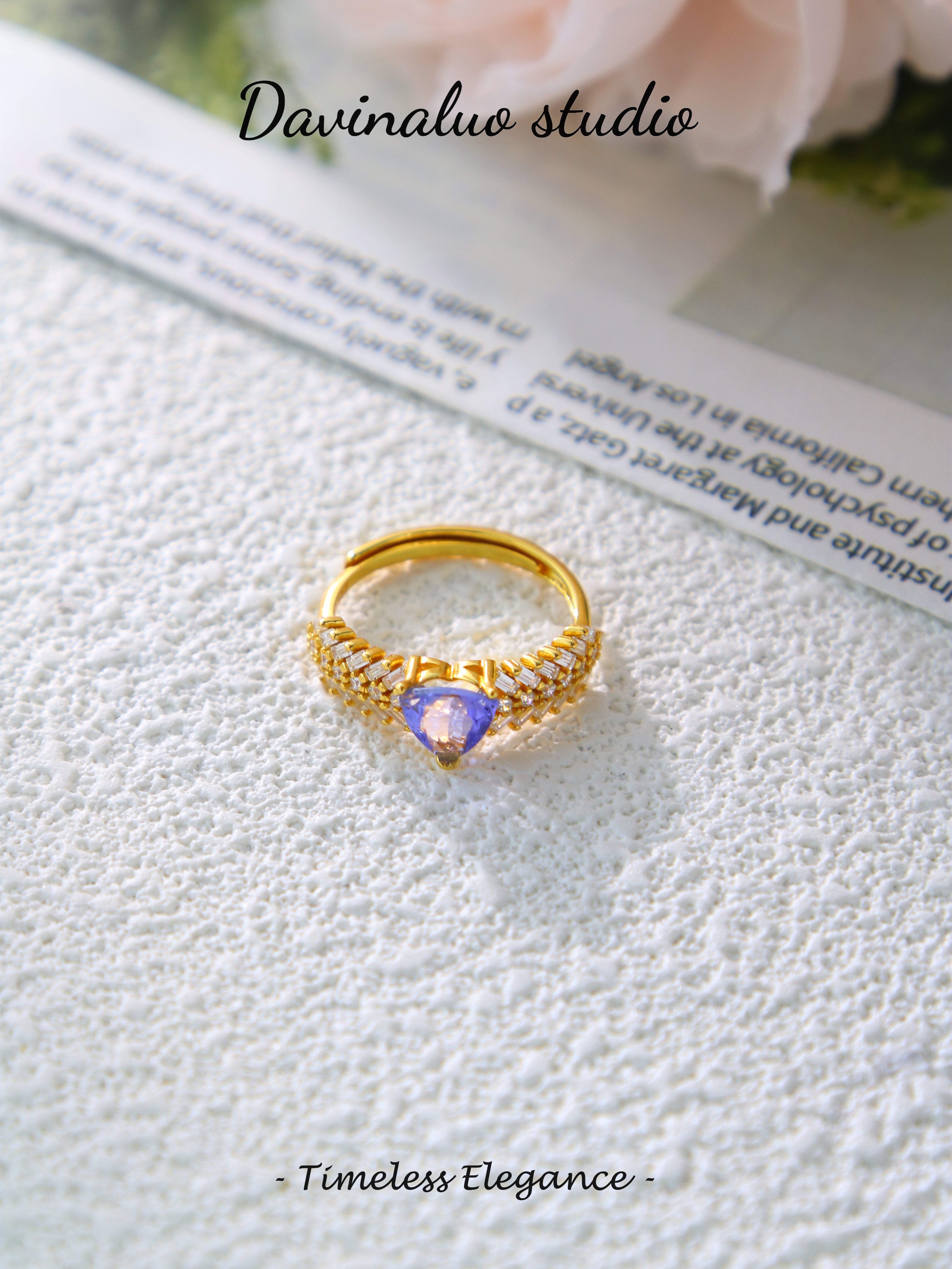 S925 Gold Classic Triangle Cut Tanzanite Ring D0721003