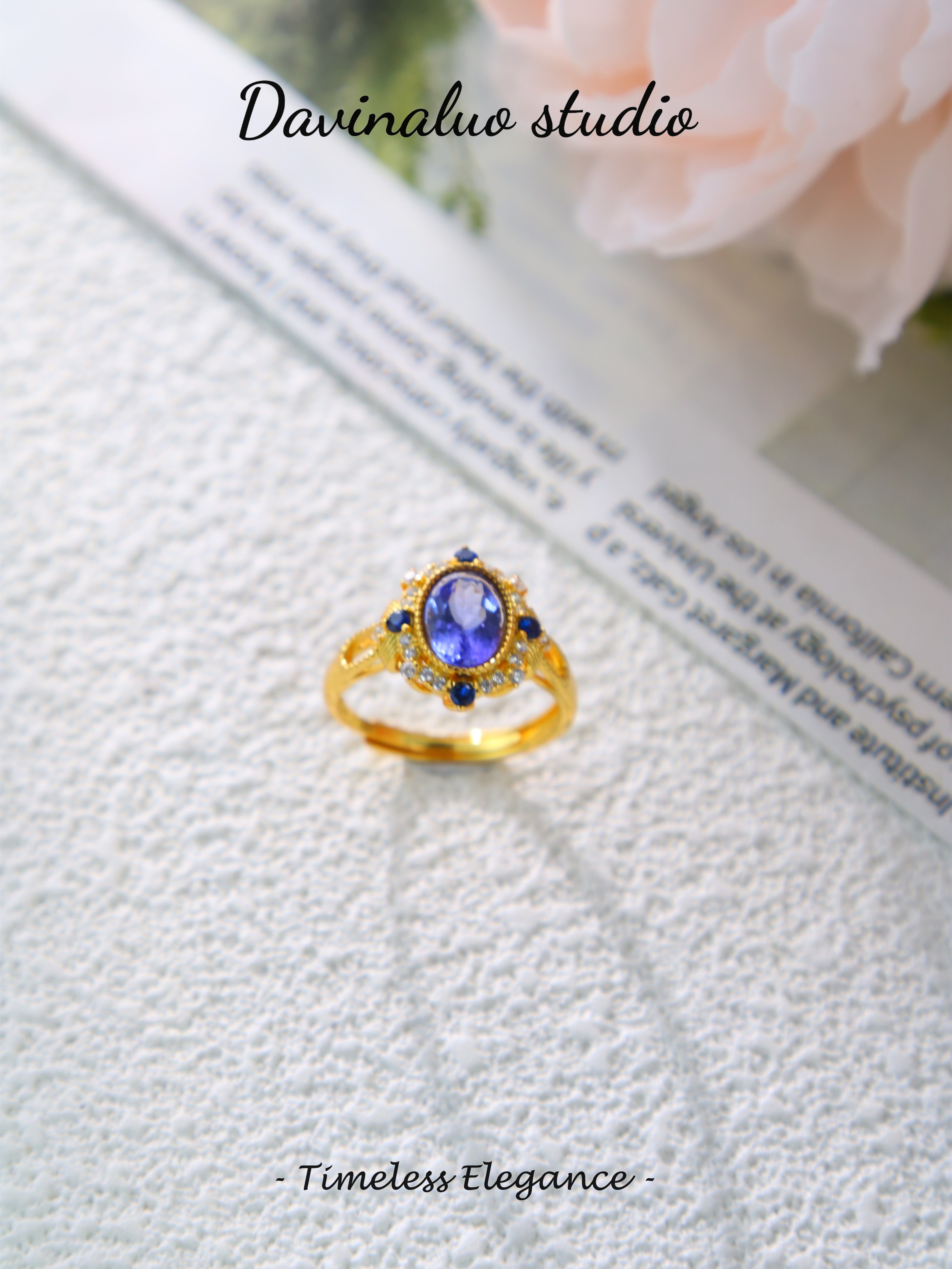 S925 Gold Classic Oval Cut Tanzanite Ring D0719022G