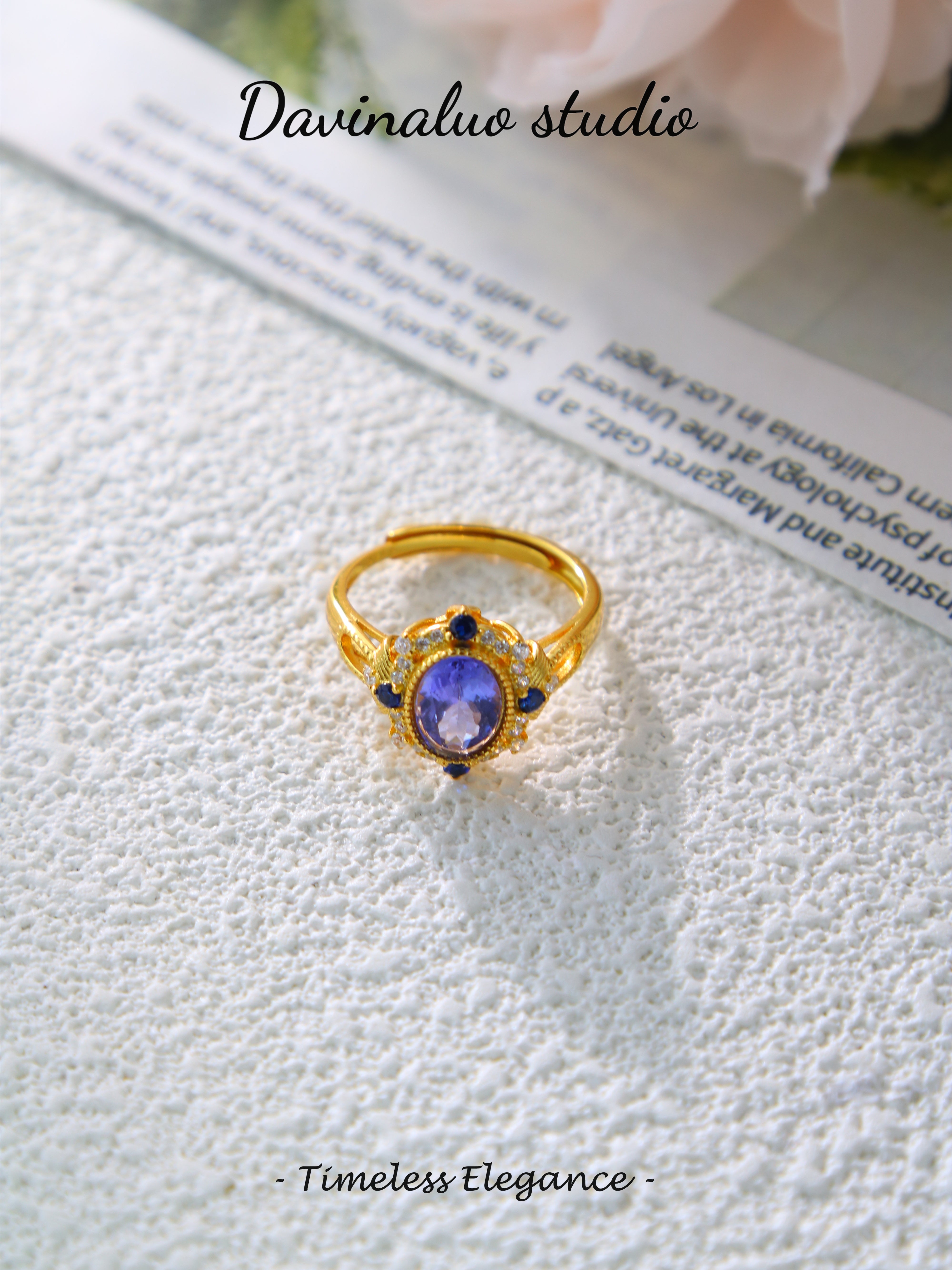 S925 Gold Classic Oval Cut Tanzanite Ring D0719022G