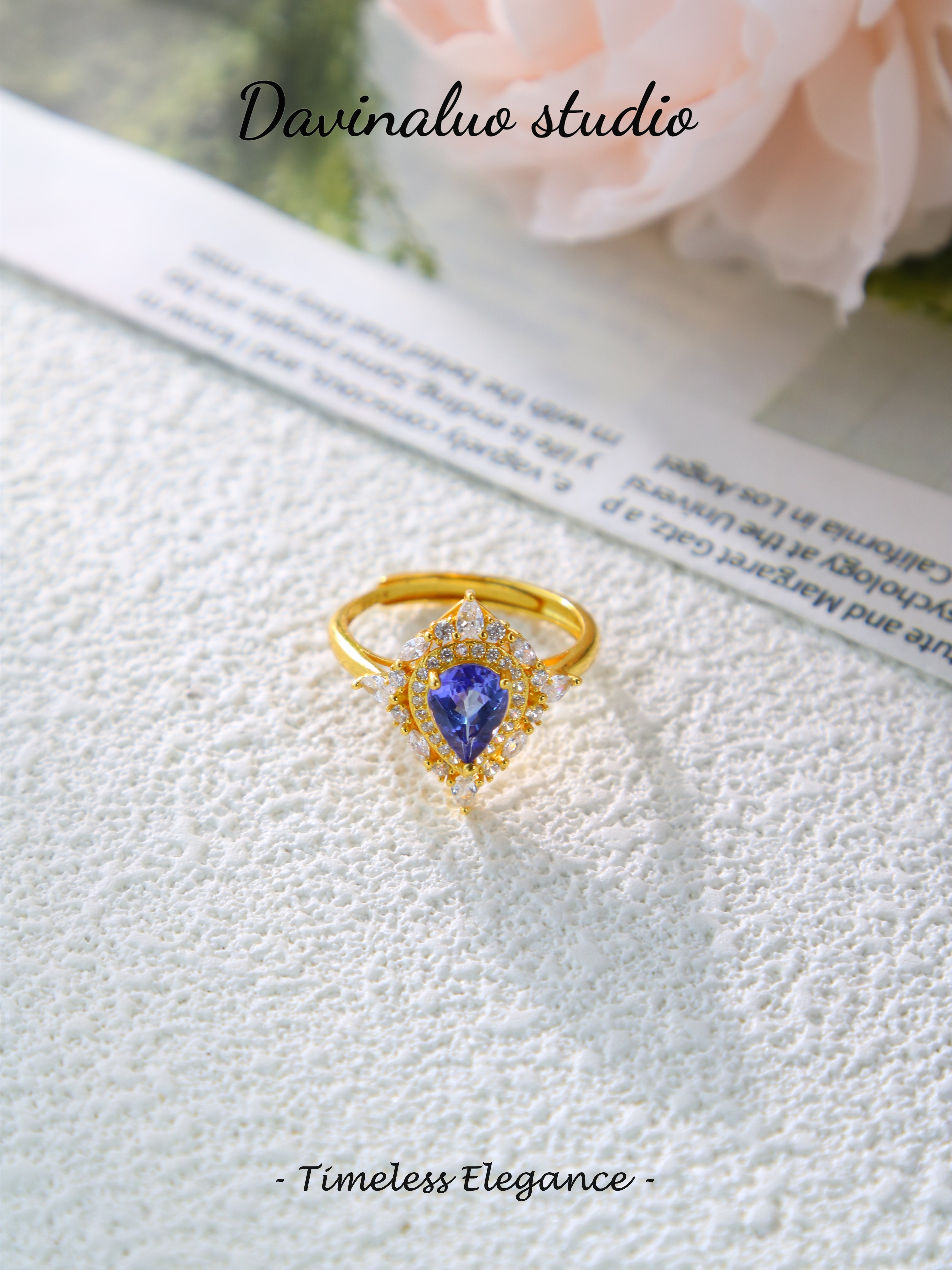 S925 Gold Classic Pear-Cut Tanzanite Ring D0719006G