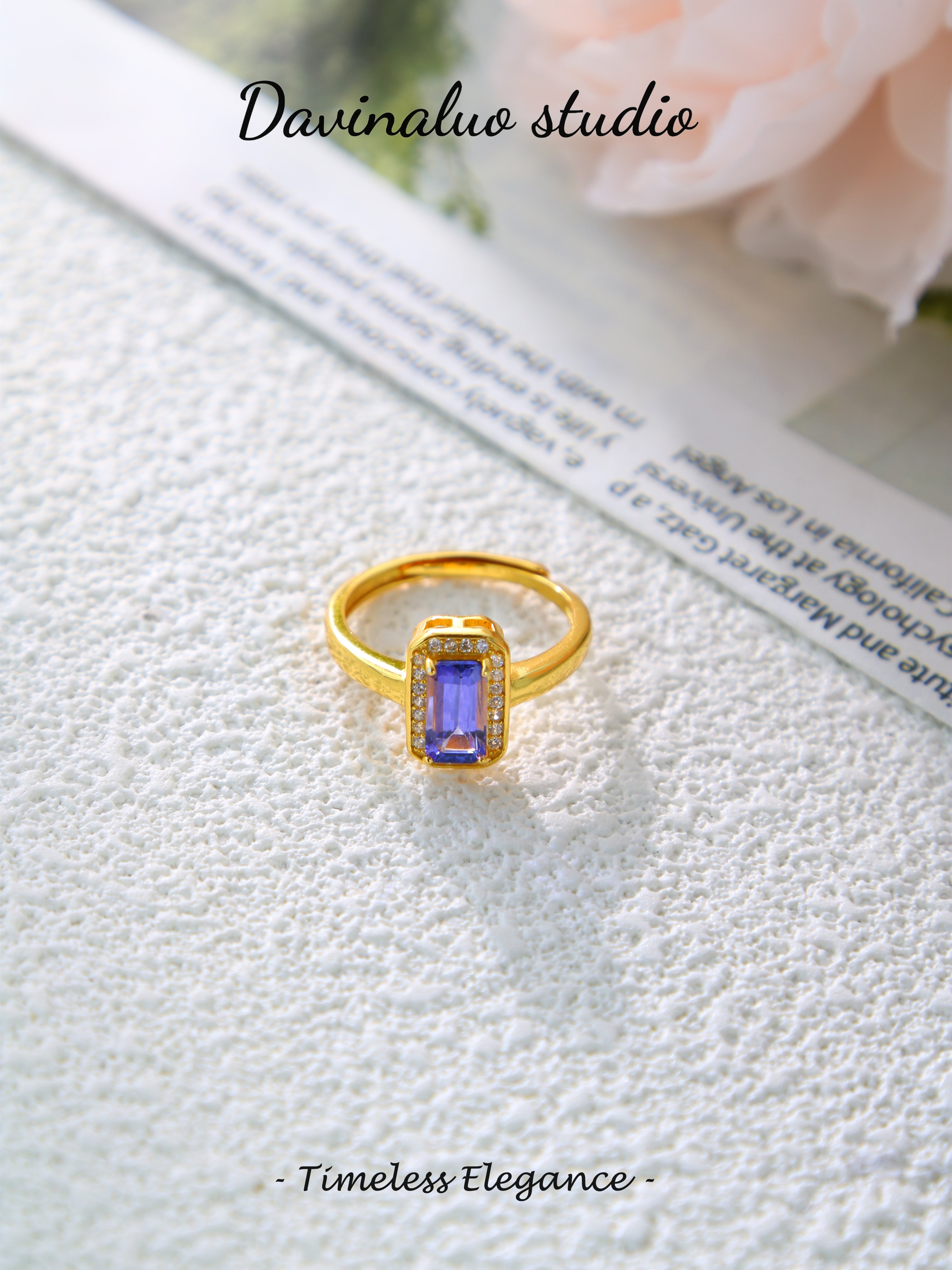 S925 Gold Classic Emerald Cut Tanzanite Ring D0721008