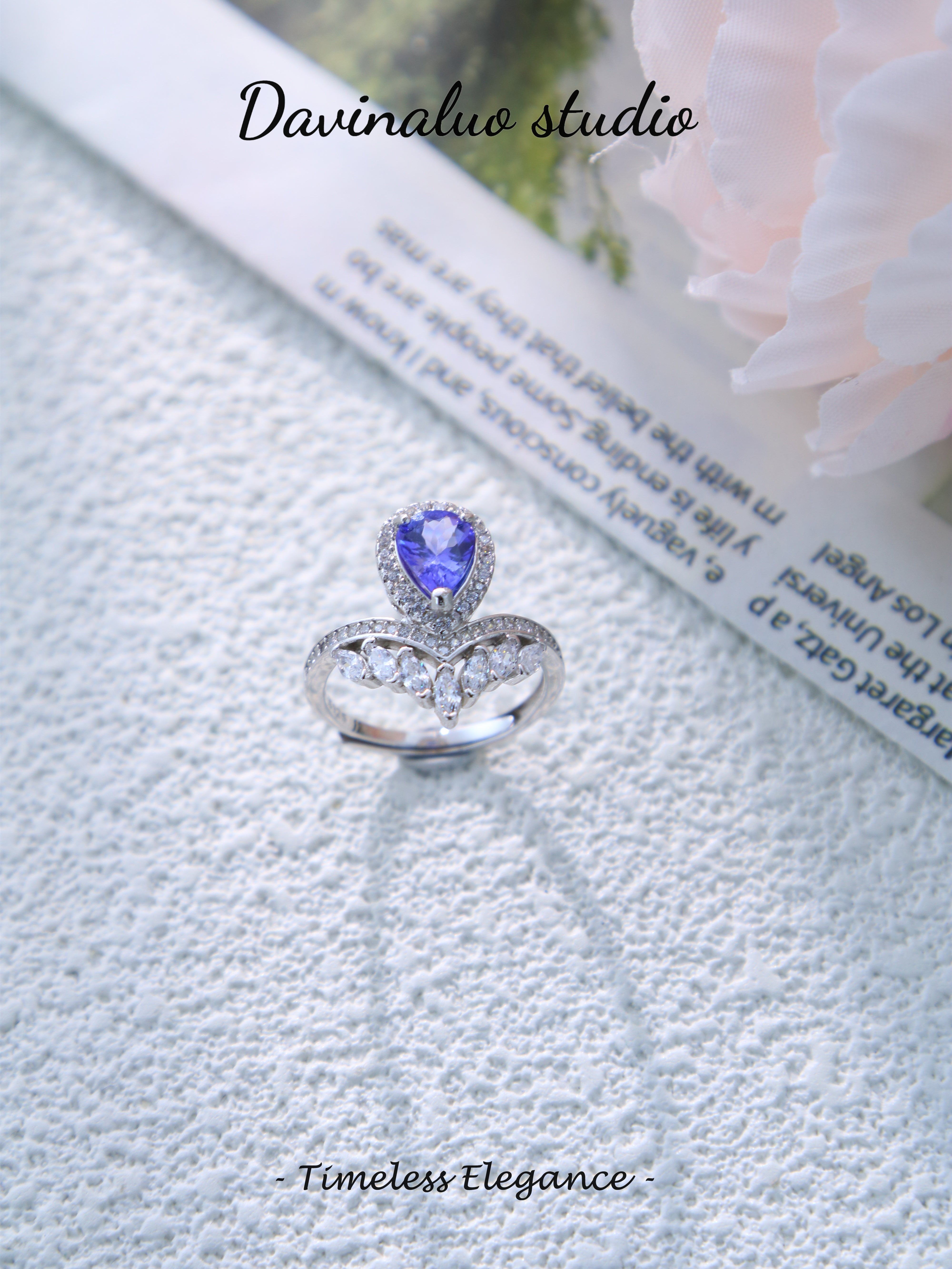 S925 Silver Classic Pear Cut Tanzanite Ring D0719002G