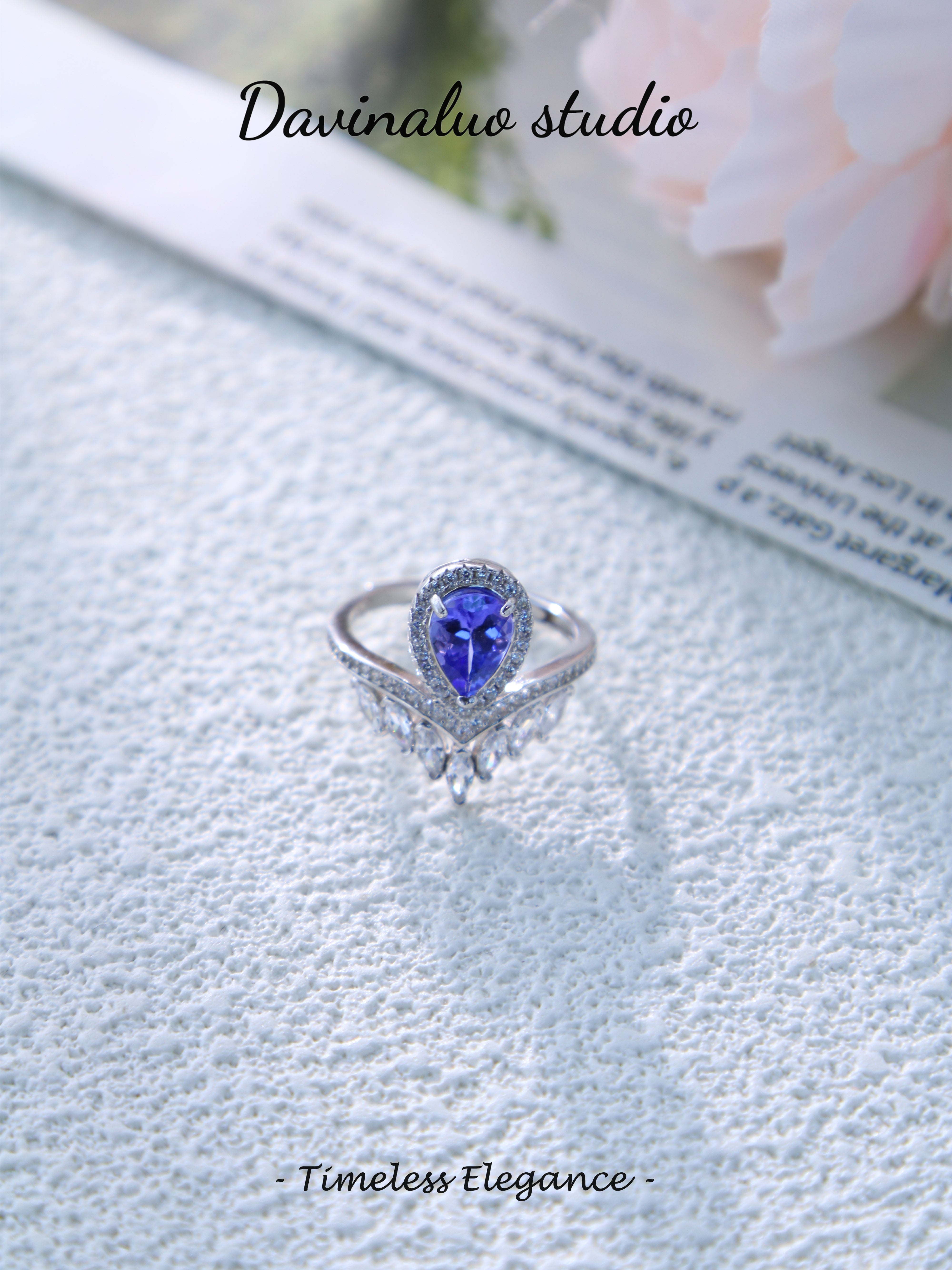 S925 Silver Classic Pear Cut Tanzanite Ring D0719002G