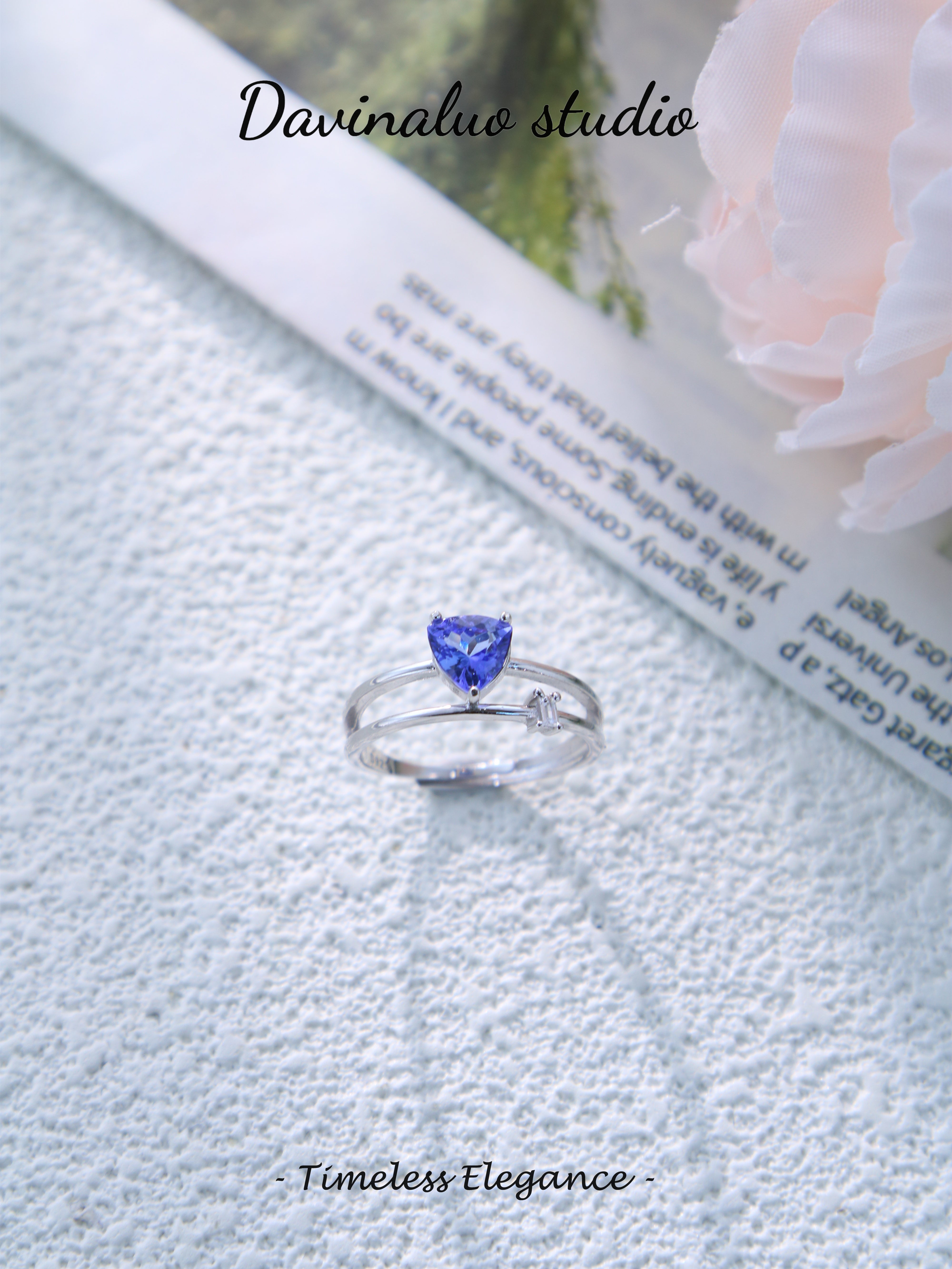 S925 Silver Classic Triangle Cut Tanzanite Ring D0721033